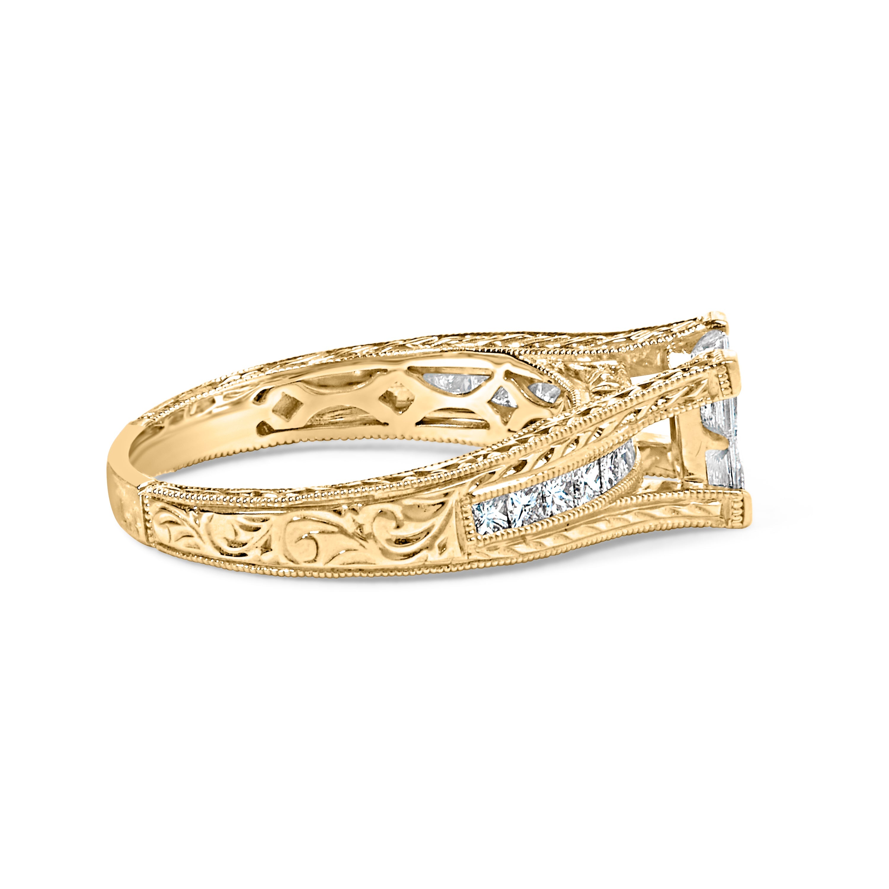 14K Yellow Gold 1.0 Cttw Princess Composite Diamond Engagement Ring (G-H Color, VS1-VS2 Clarity) - Size 7
