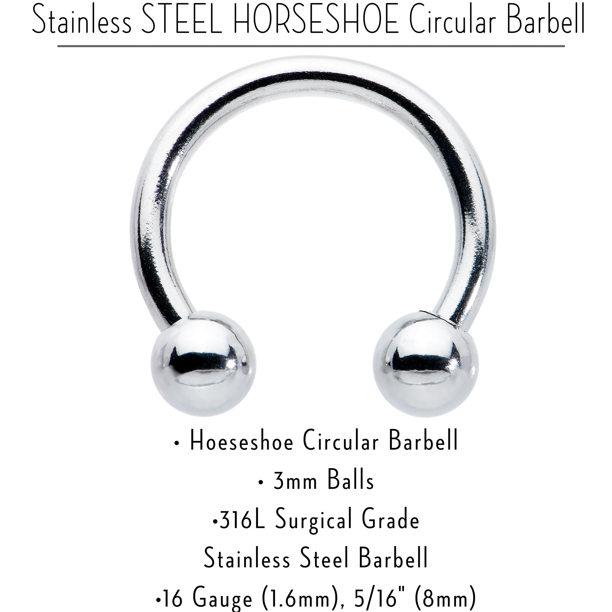 BodyCandy 16G 5/16 Stainless Steel Horseshoe Circular Barbell — in-use photo