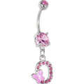 BodyCandy Pink Gem Butterfly INITIAL Dangle Belly Ring - LETTER O — main product shot