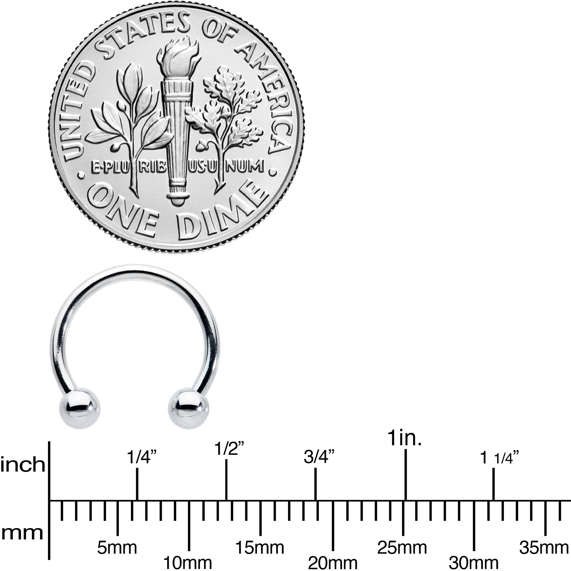 BodyCandy 16G STEEL HORSE SHOE Circular Barbell 3/8 3mm — size reference