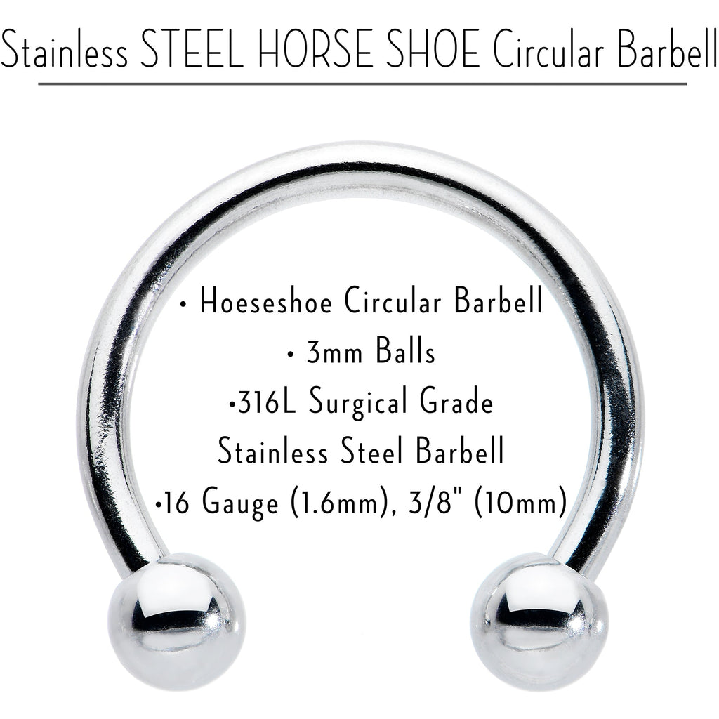BodyCandy 16G STEEL HORSE SHOE Circular Barbell 3/8 3mm — alternative angle