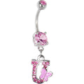 BodyCandy Pink Gem Butterfly INITIAL Dangle Belly Ring - LETTER U — main product shot