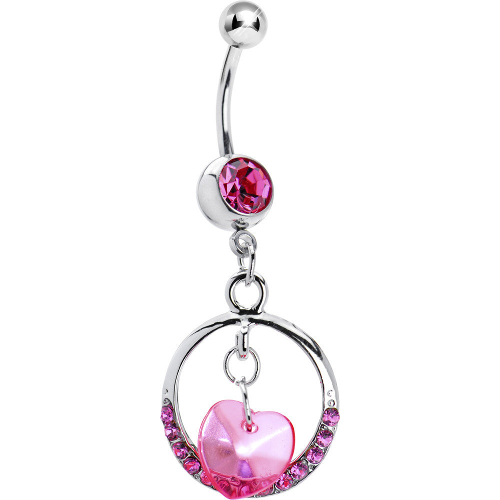 BodyCandy Pink Gem Circular Heart Drop Belly Ring — main product shot