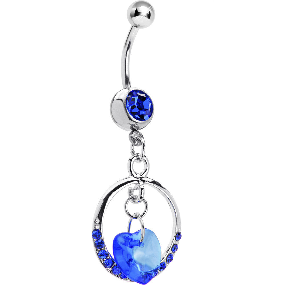 BodyCandy Sapphire Gem Circular Heart Drop Belly Ring — main product shot
