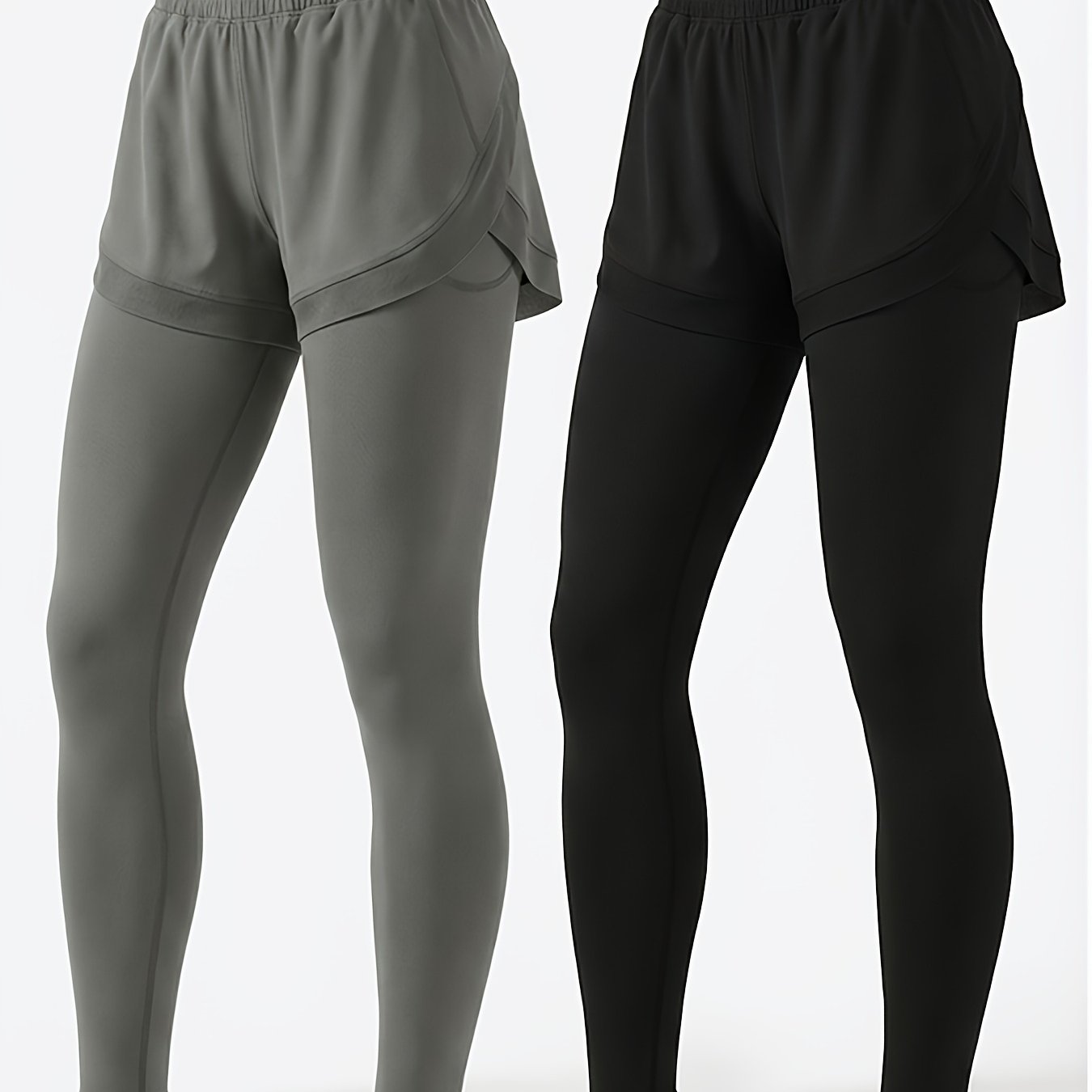 MyClosetAid 2pcs Faux 2pcs Athletic Pants Color-block Design with Built-in Pockets — flat-lay composition
