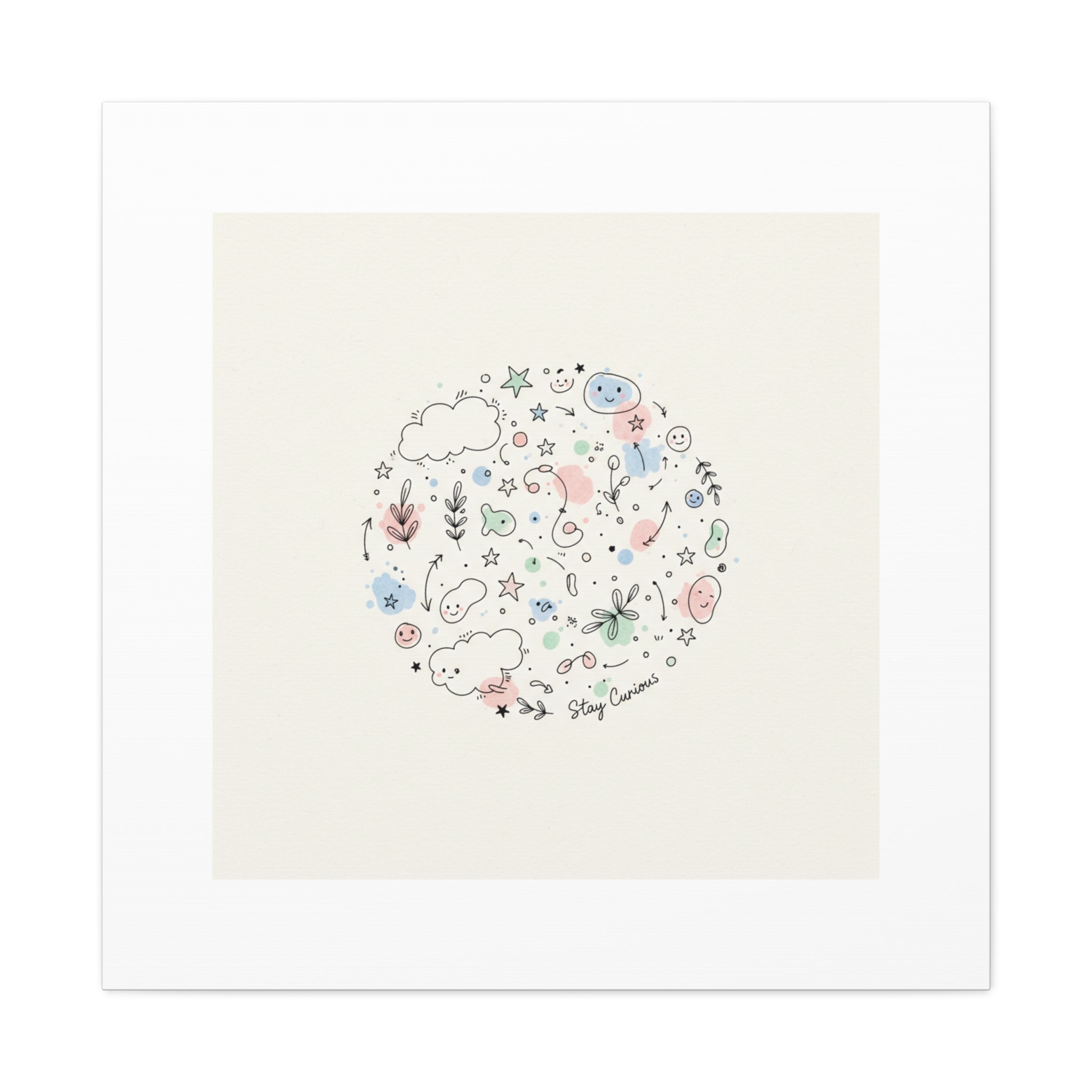 Doodle Circle Line Drawing Matte Canvas, Hand-Drawn Sketch Art