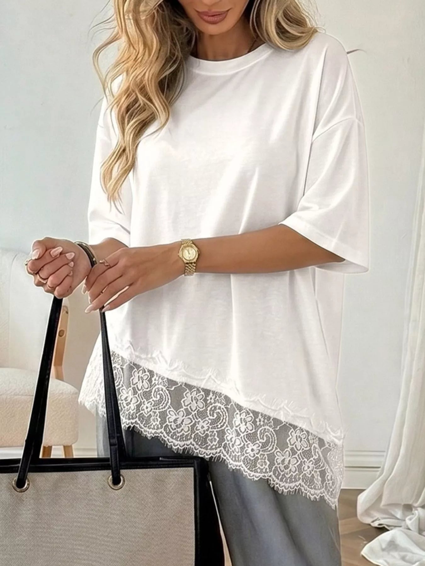 Lace Detail Half Sleeve T-Shirt