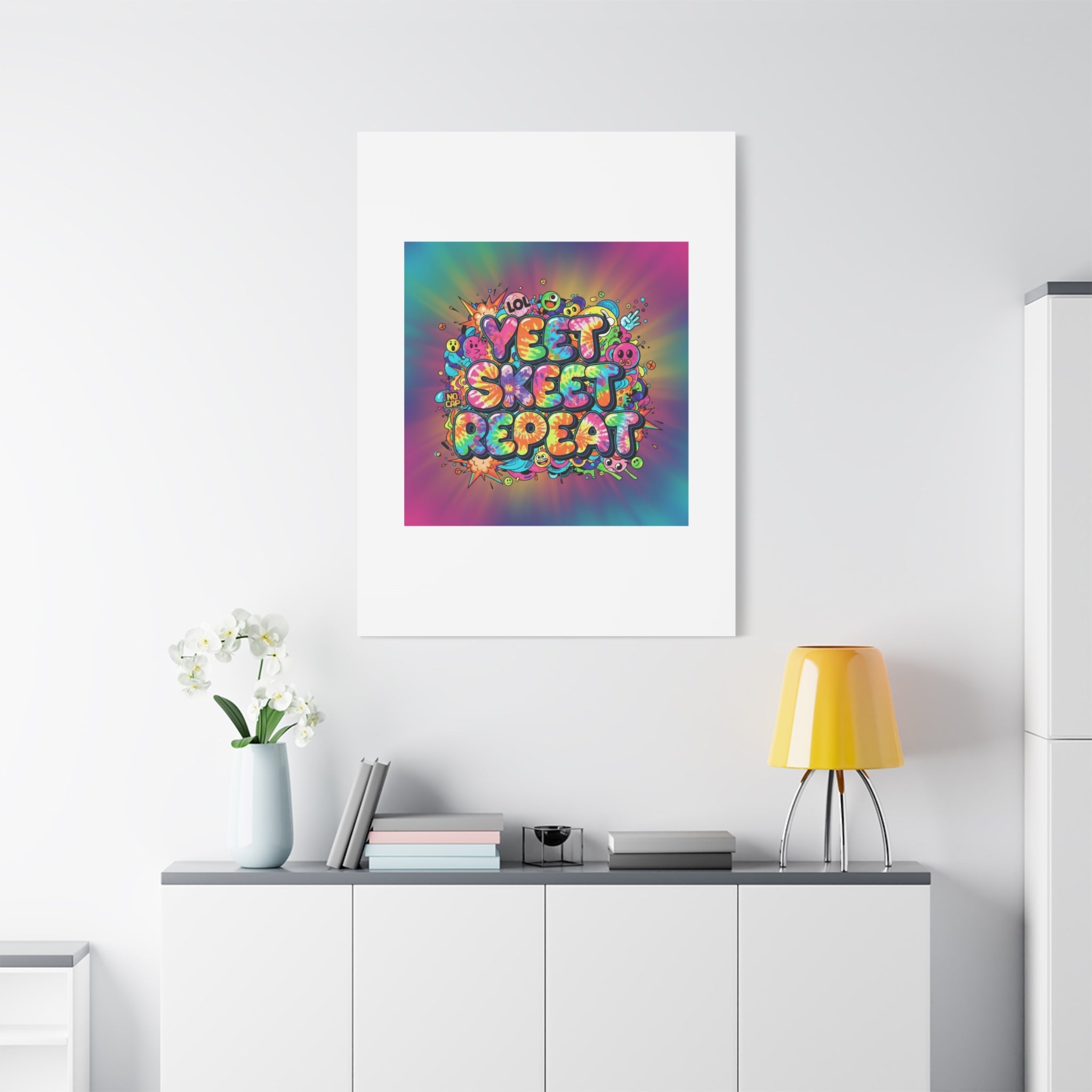 Yeet Skeet Repeat Canvas | Slogan & Glitch Graphic, Meme Phrase Wall Art