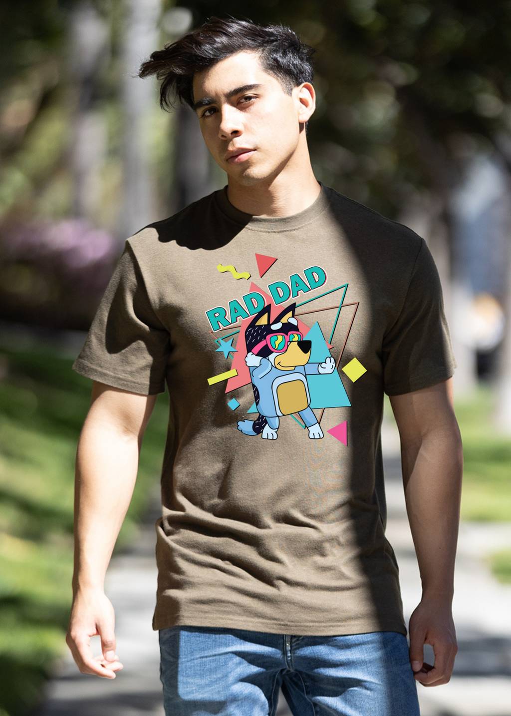 Spun Bamboo Rad Dad Bluey Men's Bamboo Short Sleeve Graphic T-Shirt — comparison shot