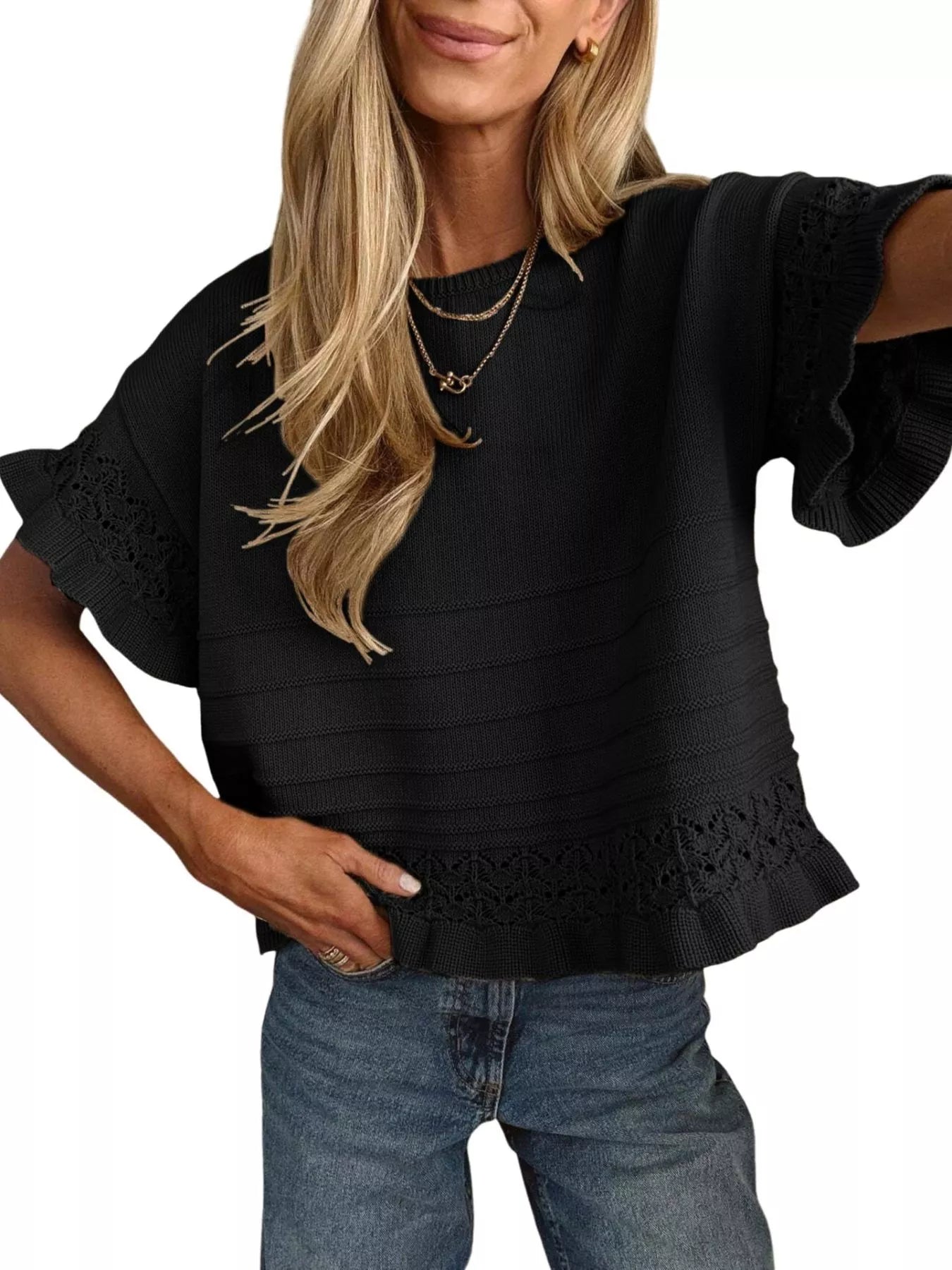 Lace Trimmed Knit Top