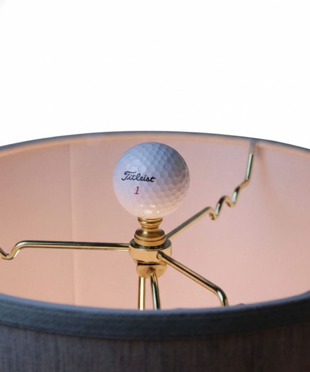 Golf Ball Lamp Finial, White, Polished Brass Base 2.25"h – LampsUSA, view 5