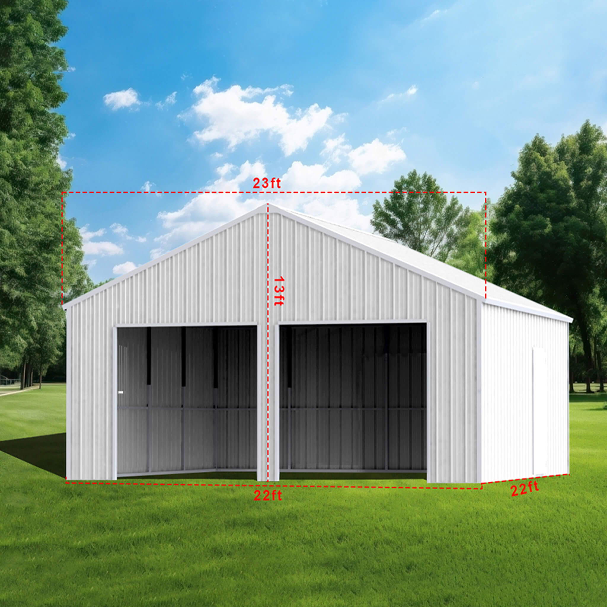 [22X23FT] Alora Heavy-Duty Double Garage Steel Barn Storage Shed (SAK94567) – SAKSBY WHOLESALE, view 6