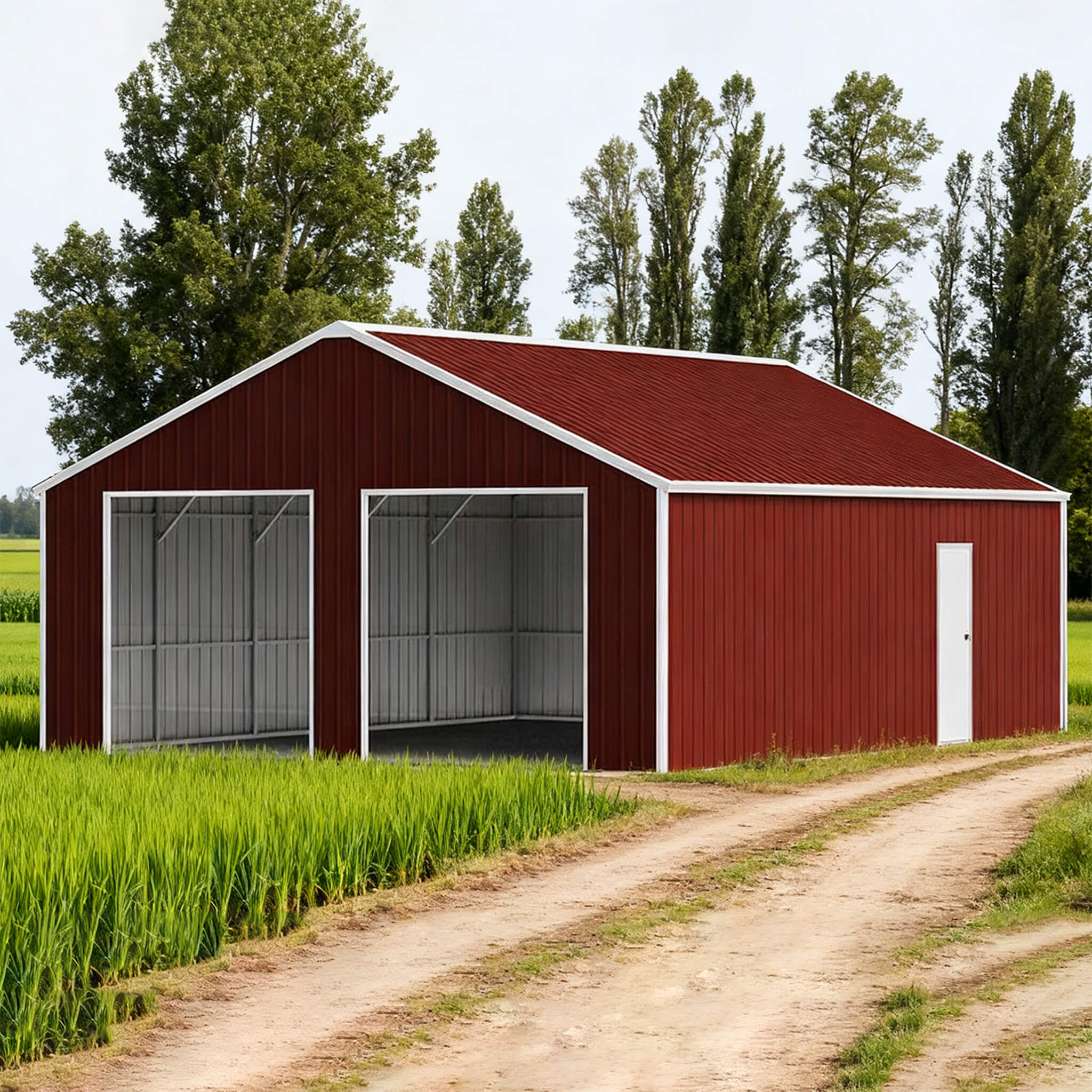 [22X23FT] Alora Heavy-Duty Red-Brown Double Garage Steel Barn Storage Shed (SAK83456) – SAKSBY WHOLESALE, view 4