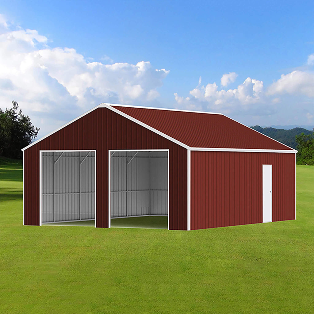 [22X23FT] Alora Heavy-Duty Red-Brown Double Garage Steel Barn Storage Shed (SAK83456) – SAKSBY WHOLESALE, view 3