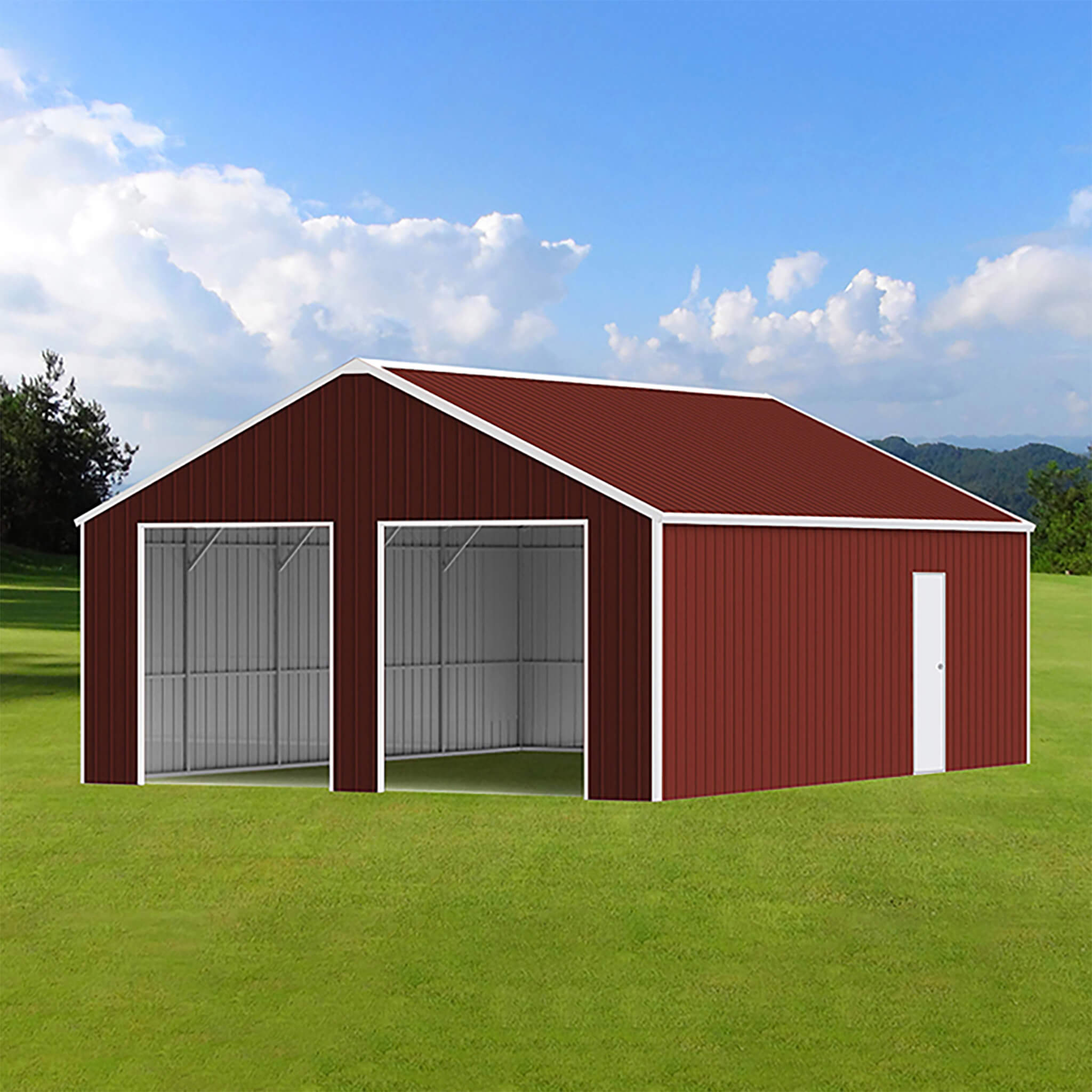 [22X23FT] Alora Heavy-Duty Red-Brown Double Garage Steel Barn Storage Shed (SAK83456) – SAKSBY WHOLESALE, view 3