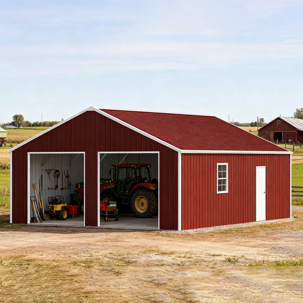 [22X23FT] Alora Heavy-Duty Red-Brown Double Garage Steel Barn Storage Shed (SAK83456) – SAKSBY WHOLESALE, view 6