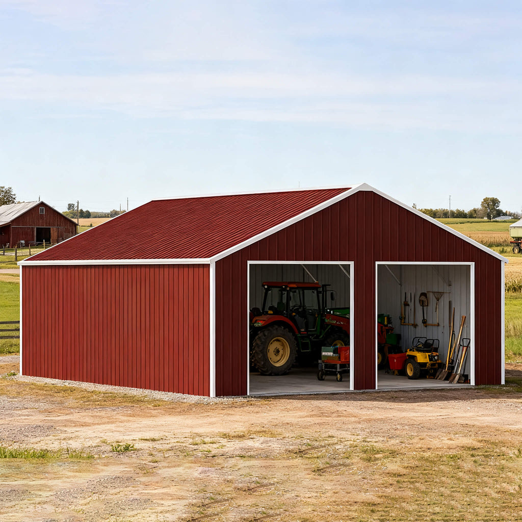 [22X23FT] Alora Heavy-Duty Red-Brown Double Garage Steel Barn Storage Shed (SAK83456) – SAKSBY WHOLESALE