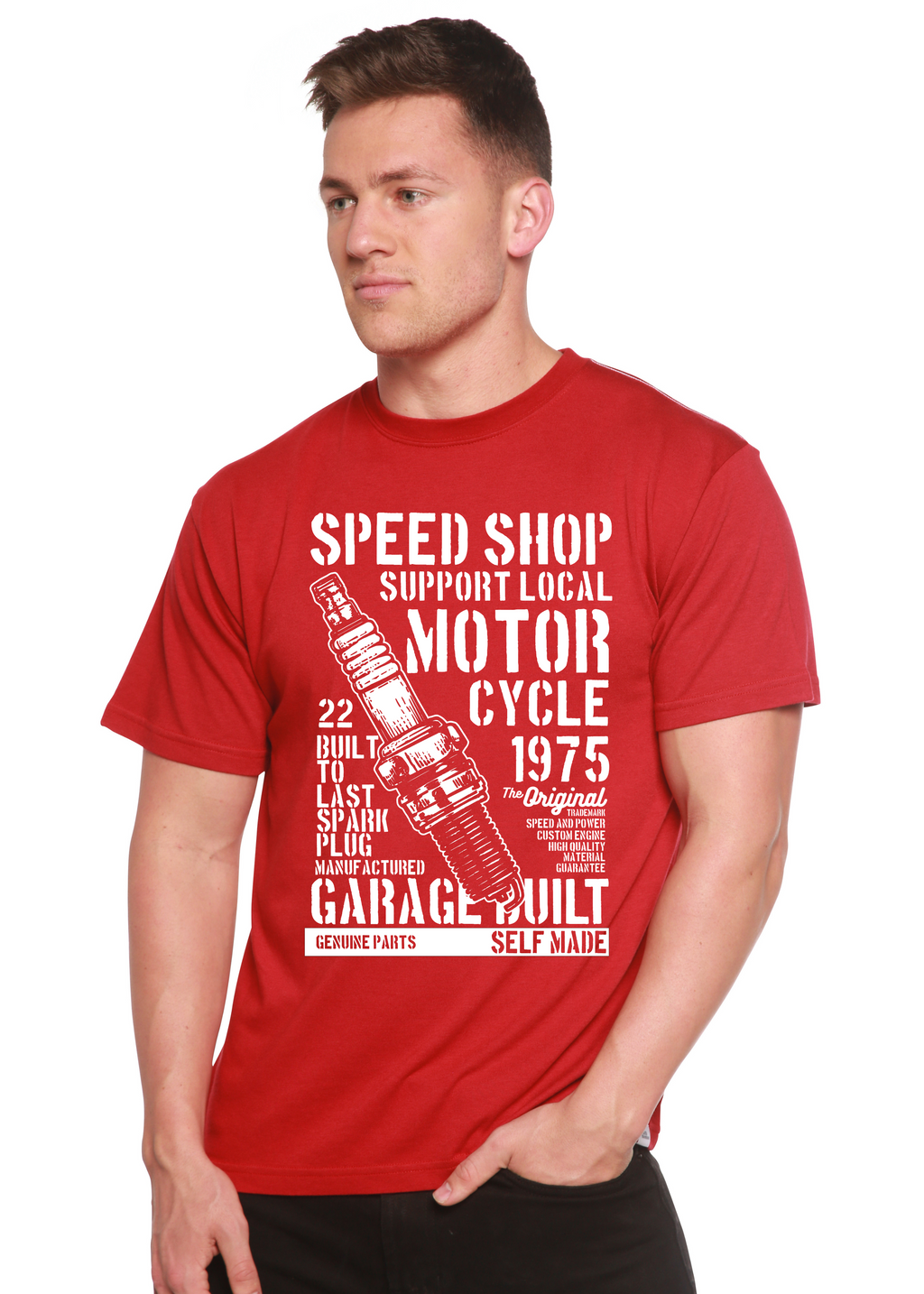 Spun Bamboo Spark Plug Spun Bamboo® Men's Bamboo Viscose/Organic Cotton Short Sleeve Graphic T-Shirt — detail close-up