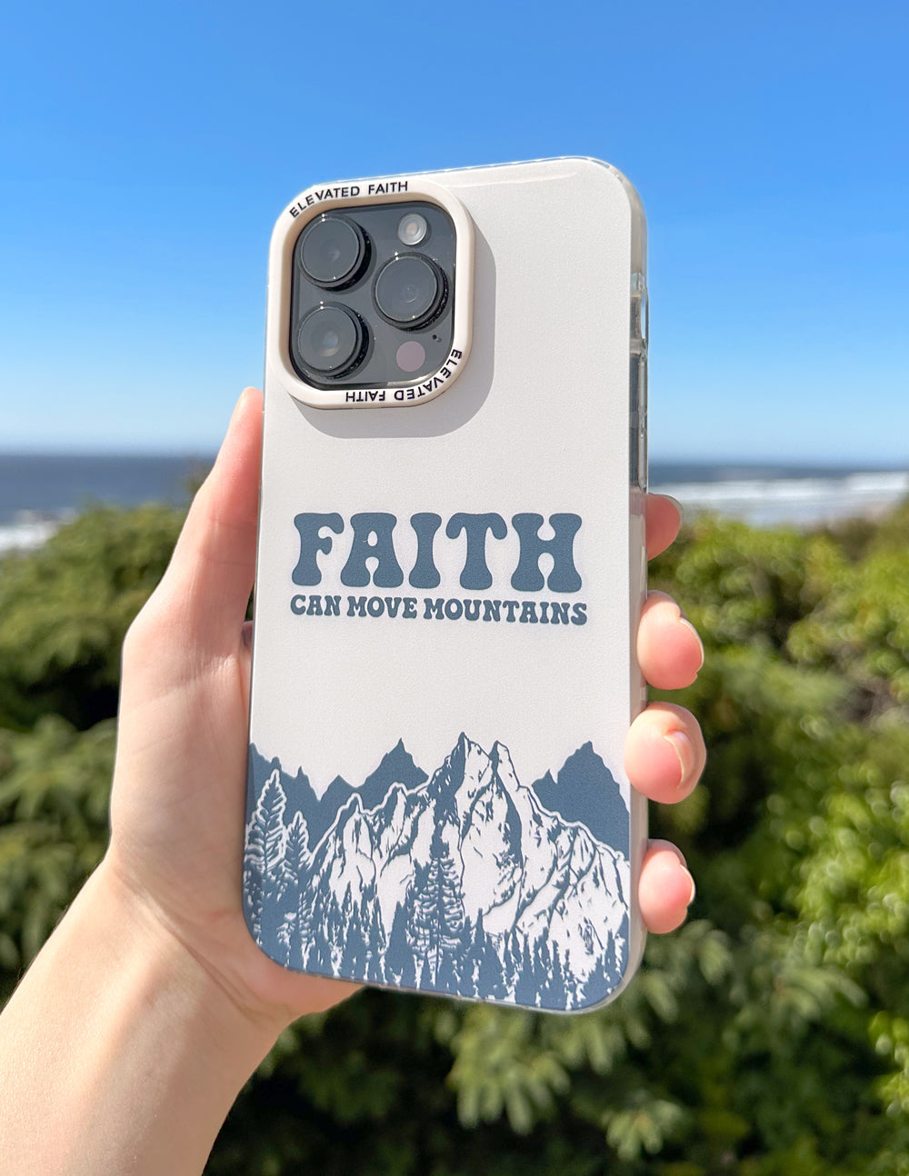 Elevated Faith Faith Can Move Mountains Phone Case — lifestyle context