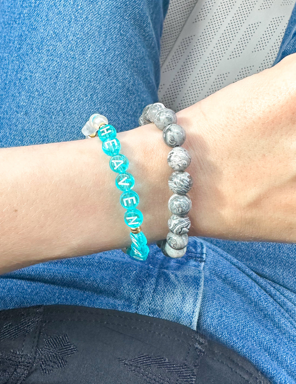 Elevated Faith Heaven Made Letter Bracelet — detail close-up