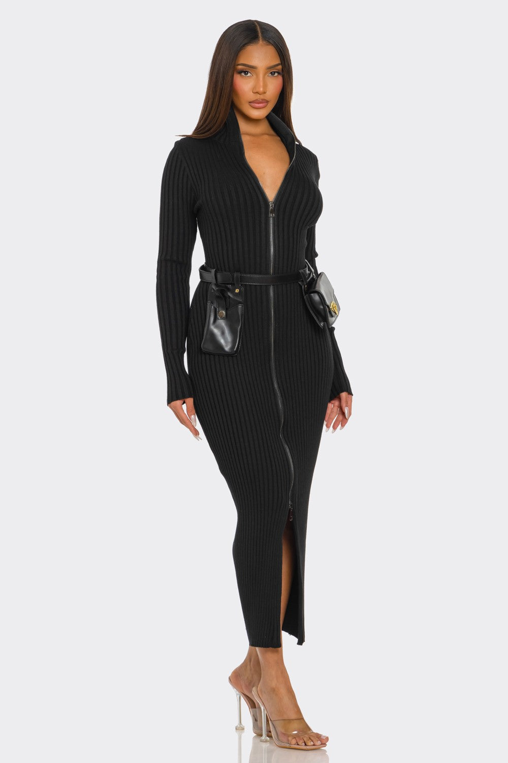 Ribbed Knit Utility Midi Dress