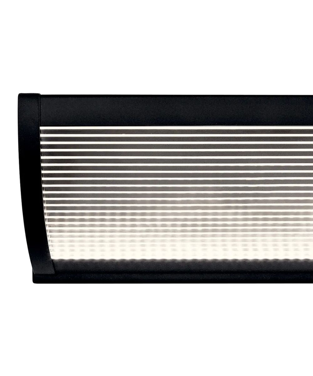 Roone 34"W 1-Light LED Vanity Bath Light Matte Black Finish, Clear Ribbed Shade by Kichler – LampsUSA, view 4
