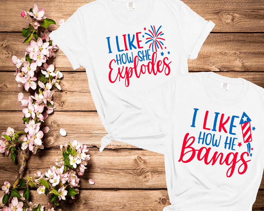 A Blessed Texas Mess Boutique 4th of July I like how she explodes How he bangs Funny Couple shirts Comfort… — main product shot