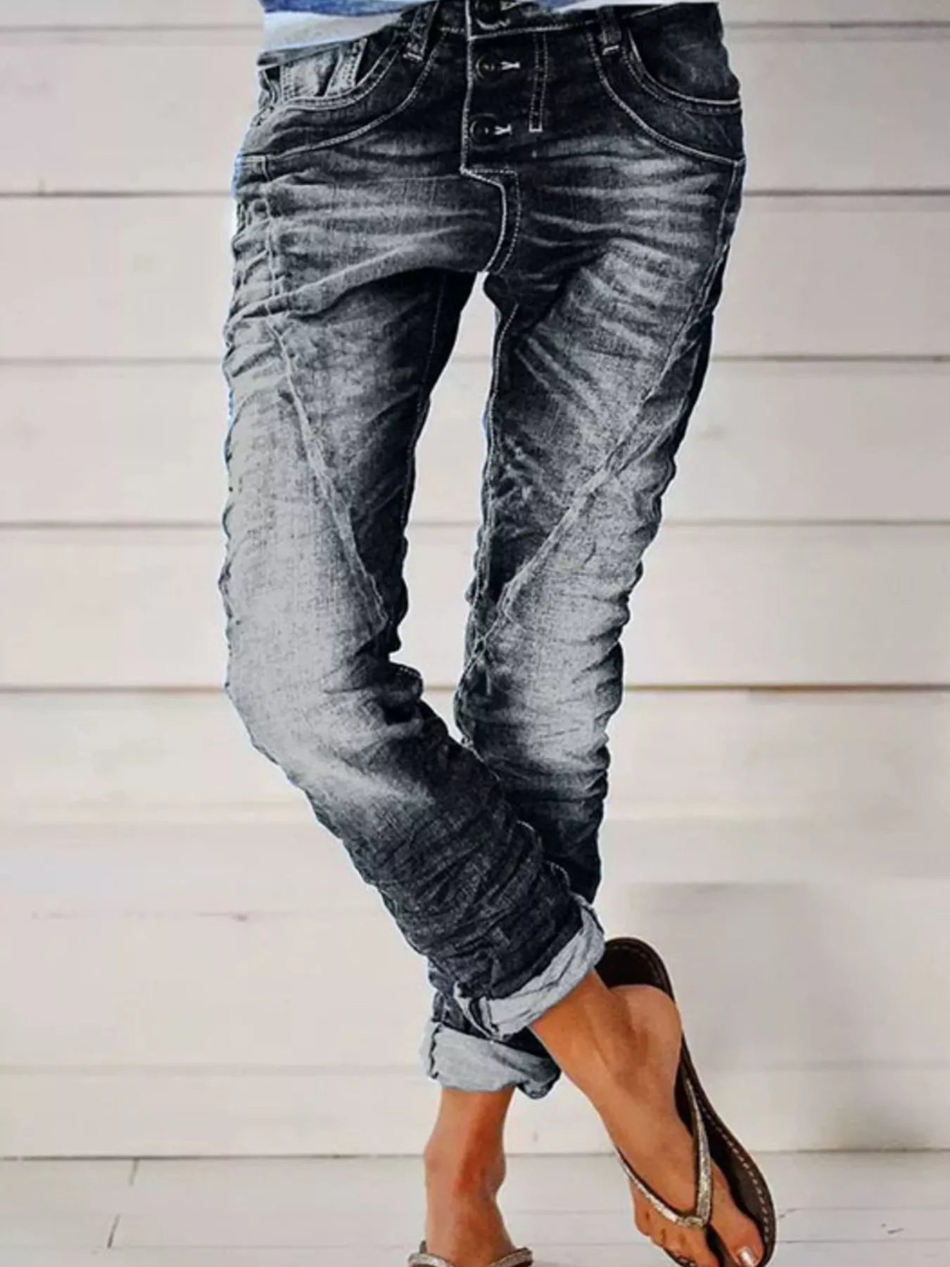 Full Size Washed Button-Fly Jeans Plus Size