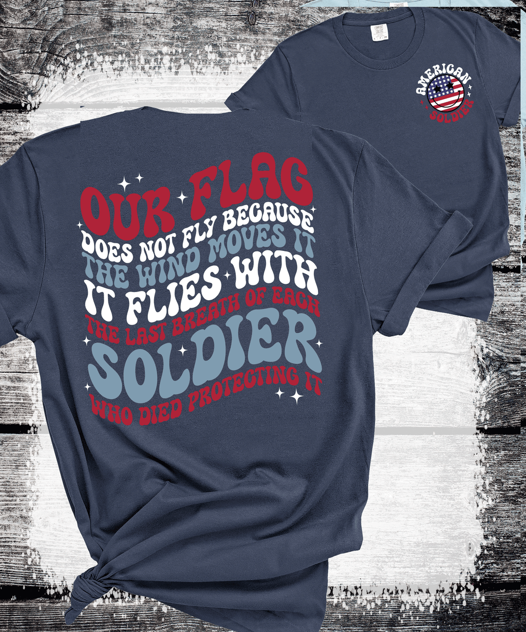 A Blessed Texas Mess Boutique American Soldier Our Flag Died Protecting the flag American The beautiful Red… — A Blessed Texas Mess Boutique branding close-up