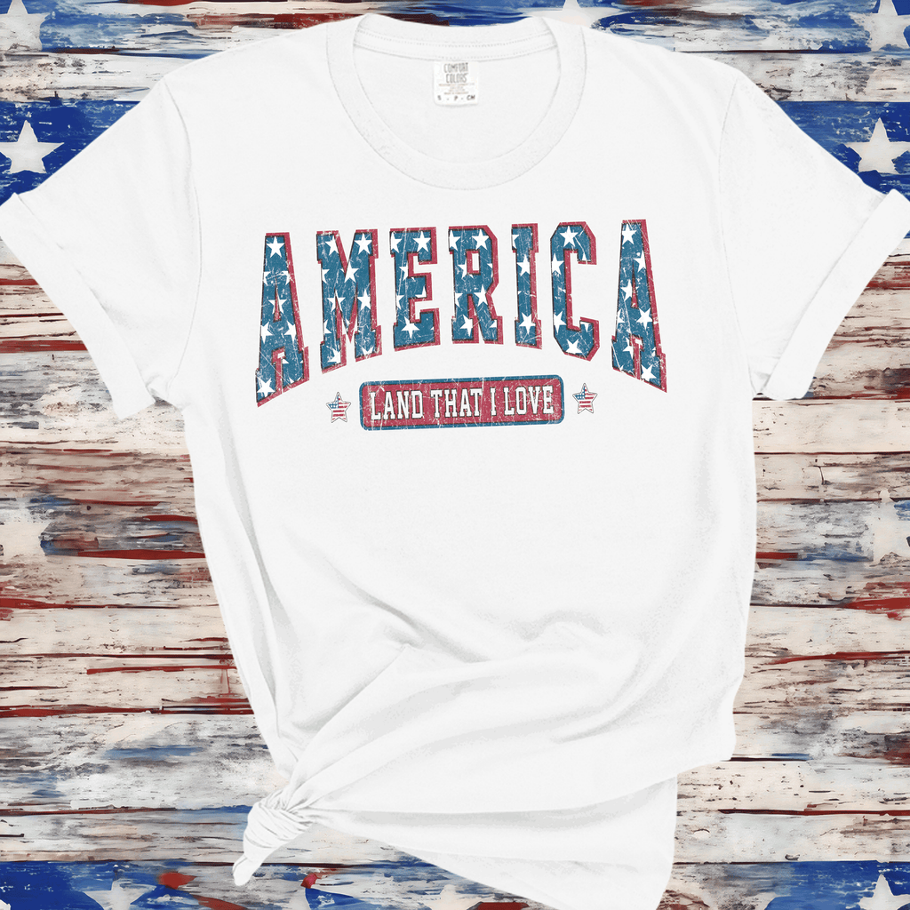 A Blessed Texas Mess Boutique America Land Of The Free Shirt, 4th of July Shirt, Stars stripes  Shirt,… — A Blessed Texas Mess Boutique branding close-up