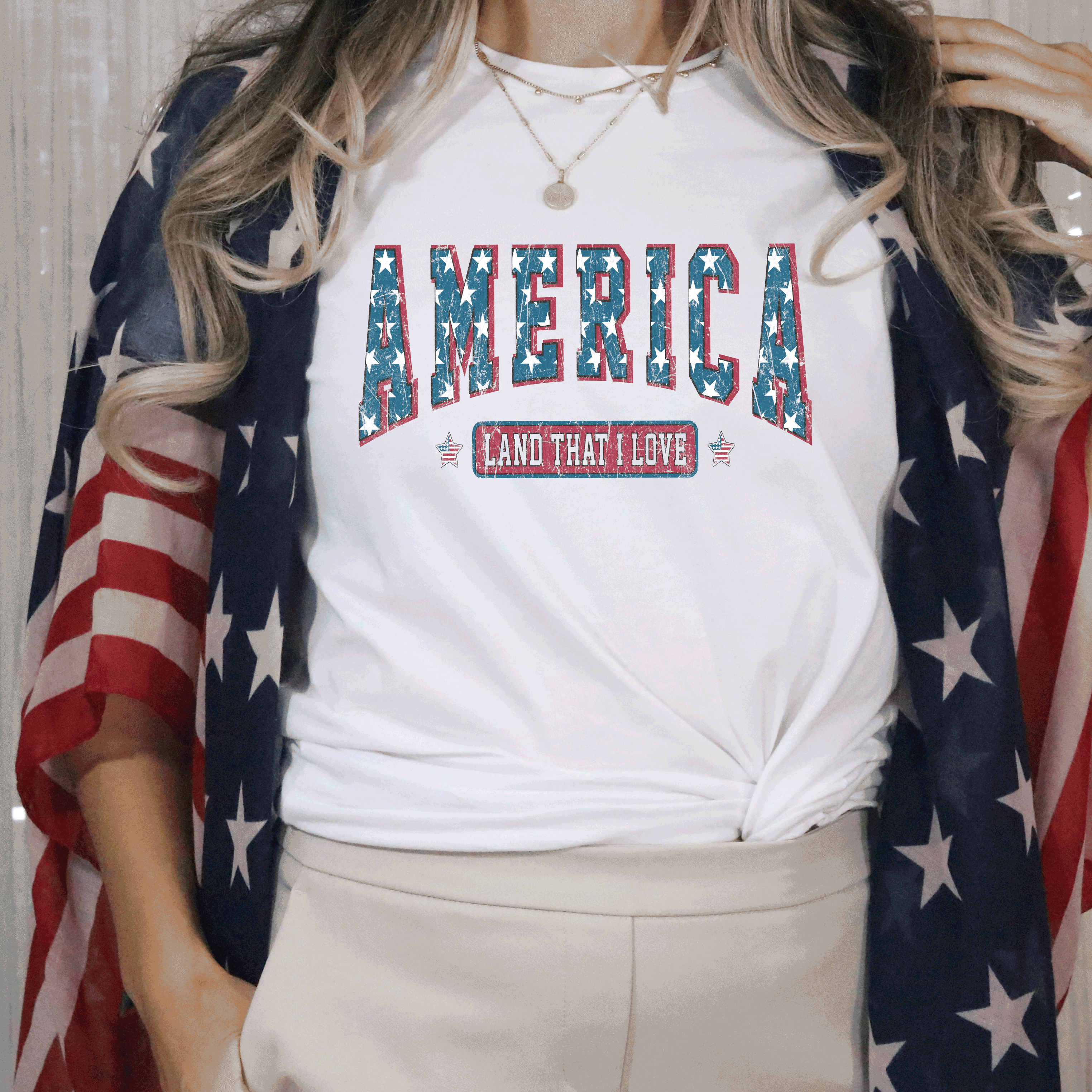 A Blessed Texas Mess Boutique America Land Of The Free Shirt, 4th of July Shirt, Stars stripes  Shirt,… — main product shot