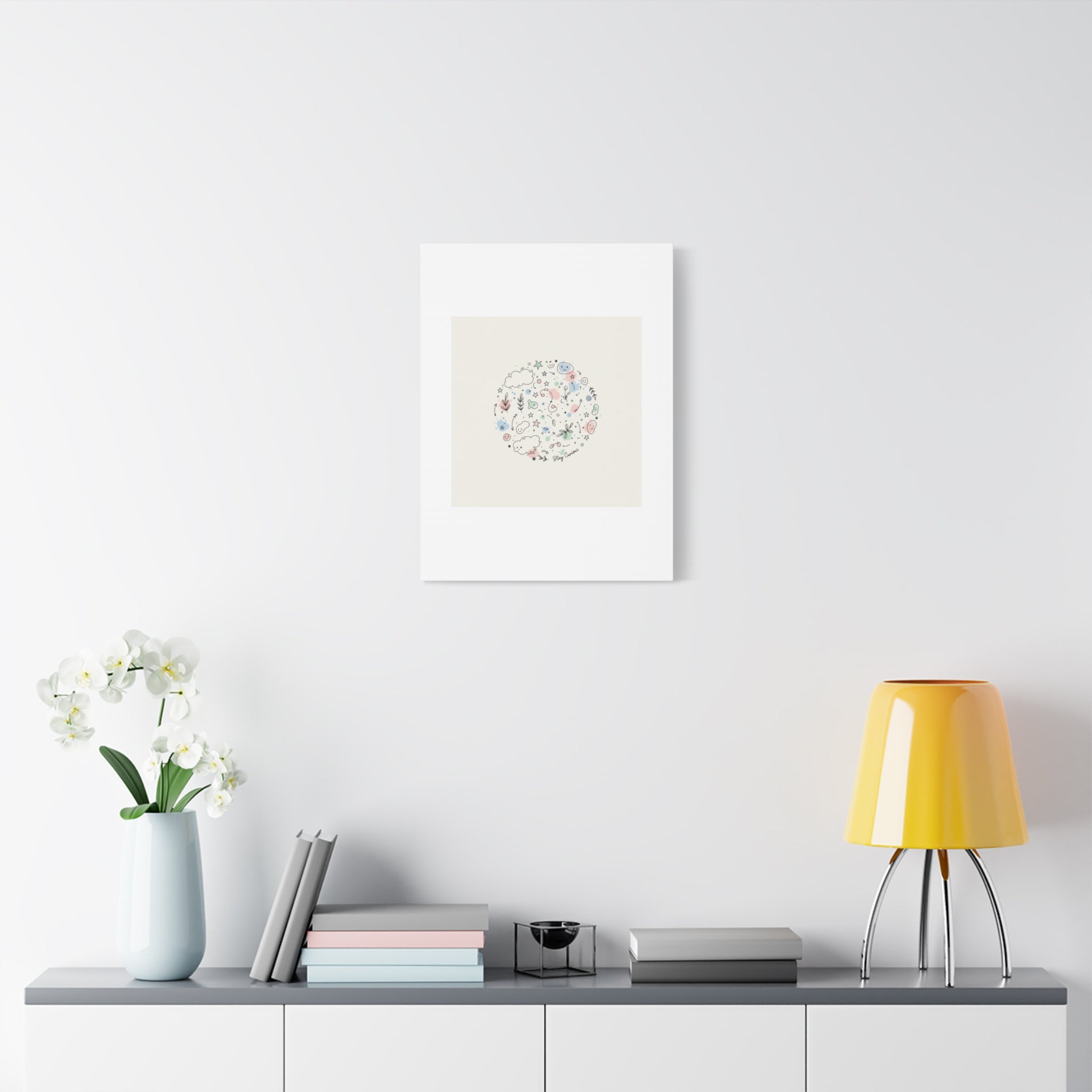 Doodle Circle Line Drawing Matte Canvas, Hand-Drawn Sketch Art