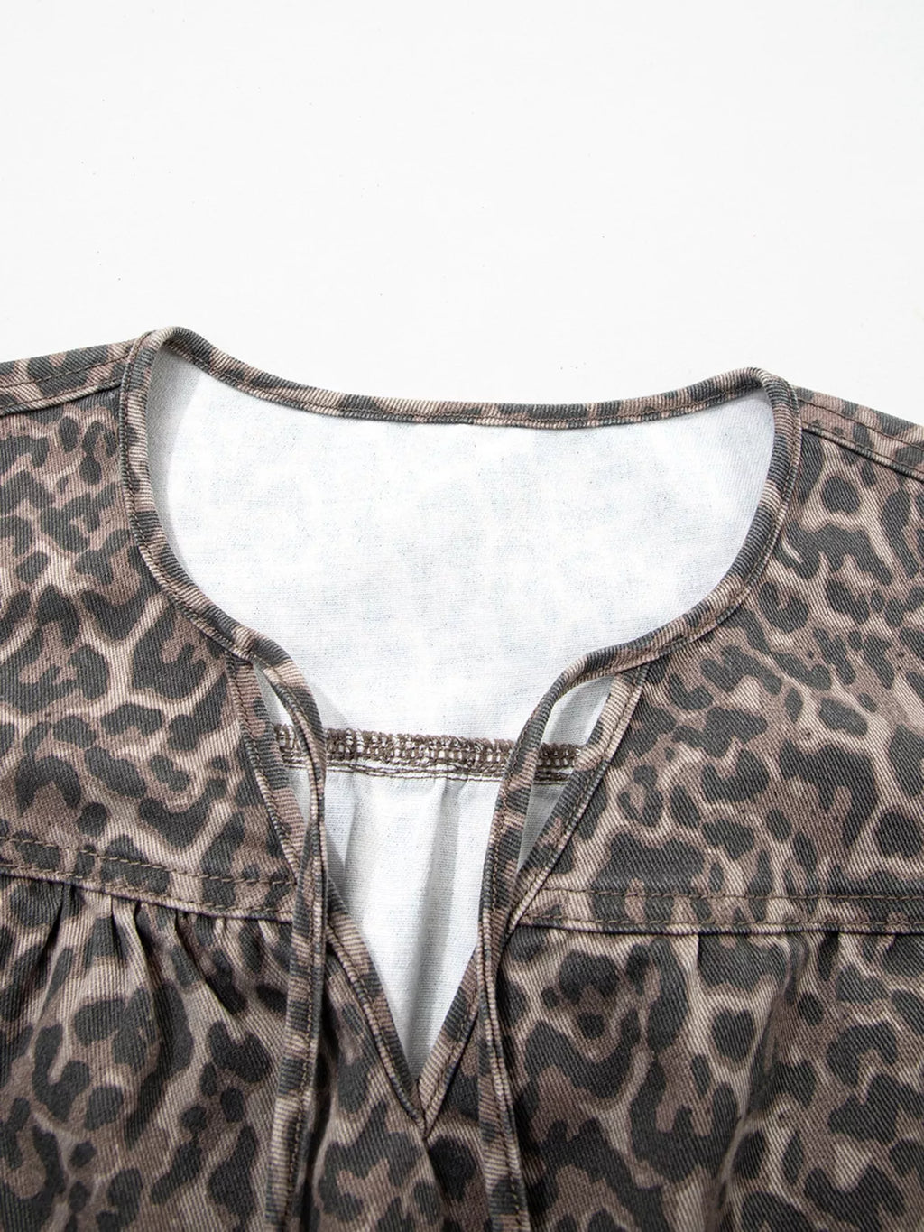 Leopard Print Ruffle Hem Denim Top