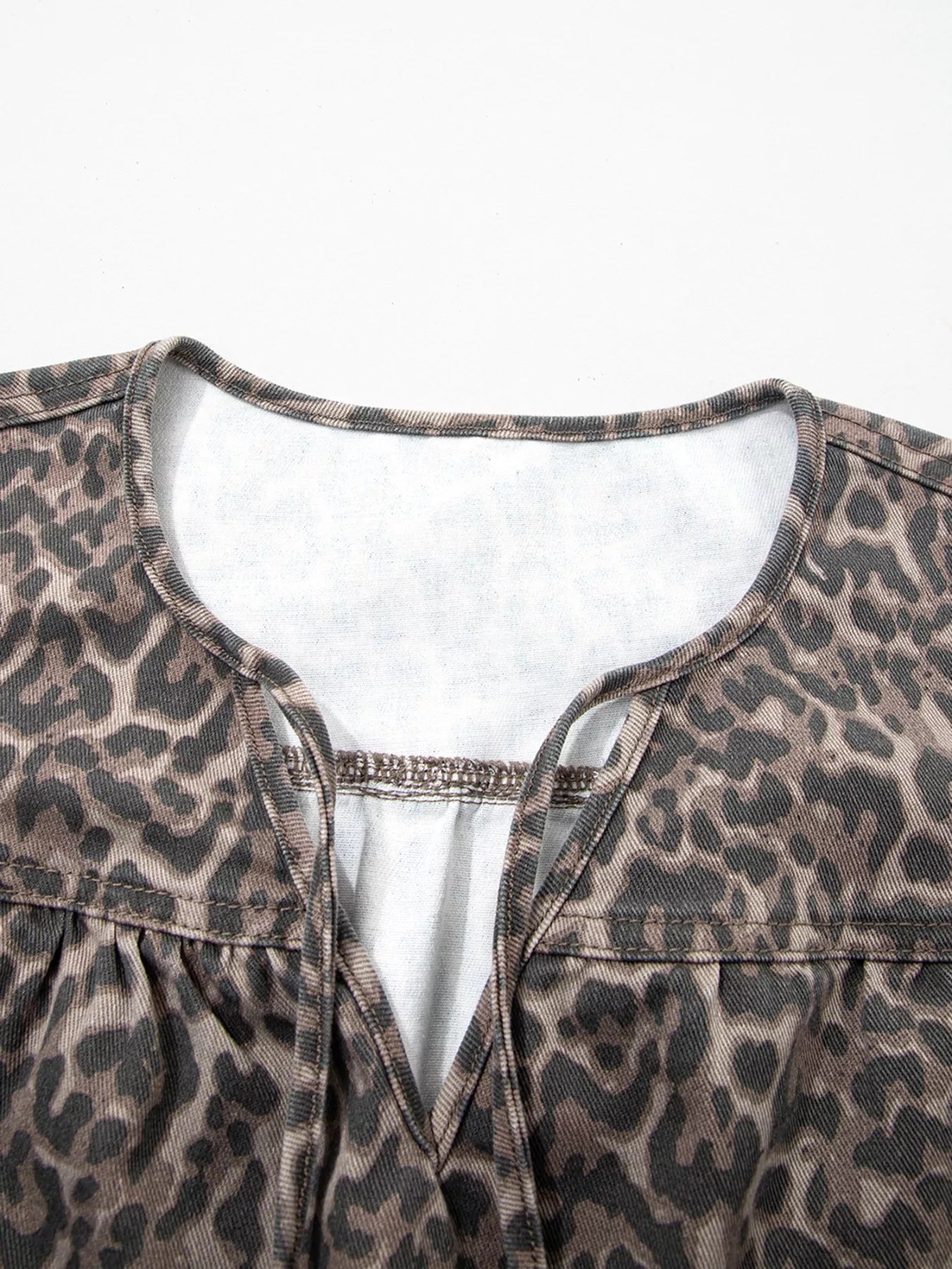 Leopard Print Ruffle Hem Denim Top