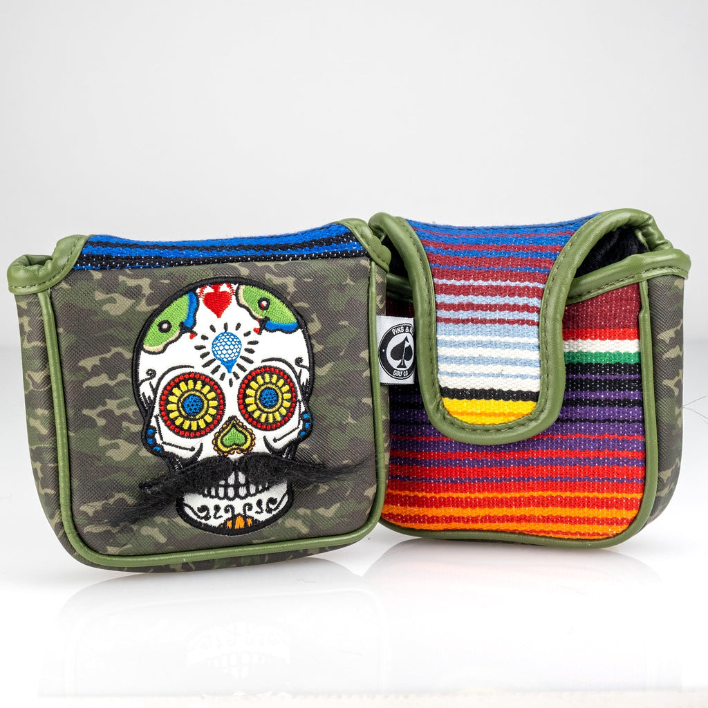 Mustache Sugar Skull - Mallet Putter Cover Green Camo – Pins and Aces, view 5