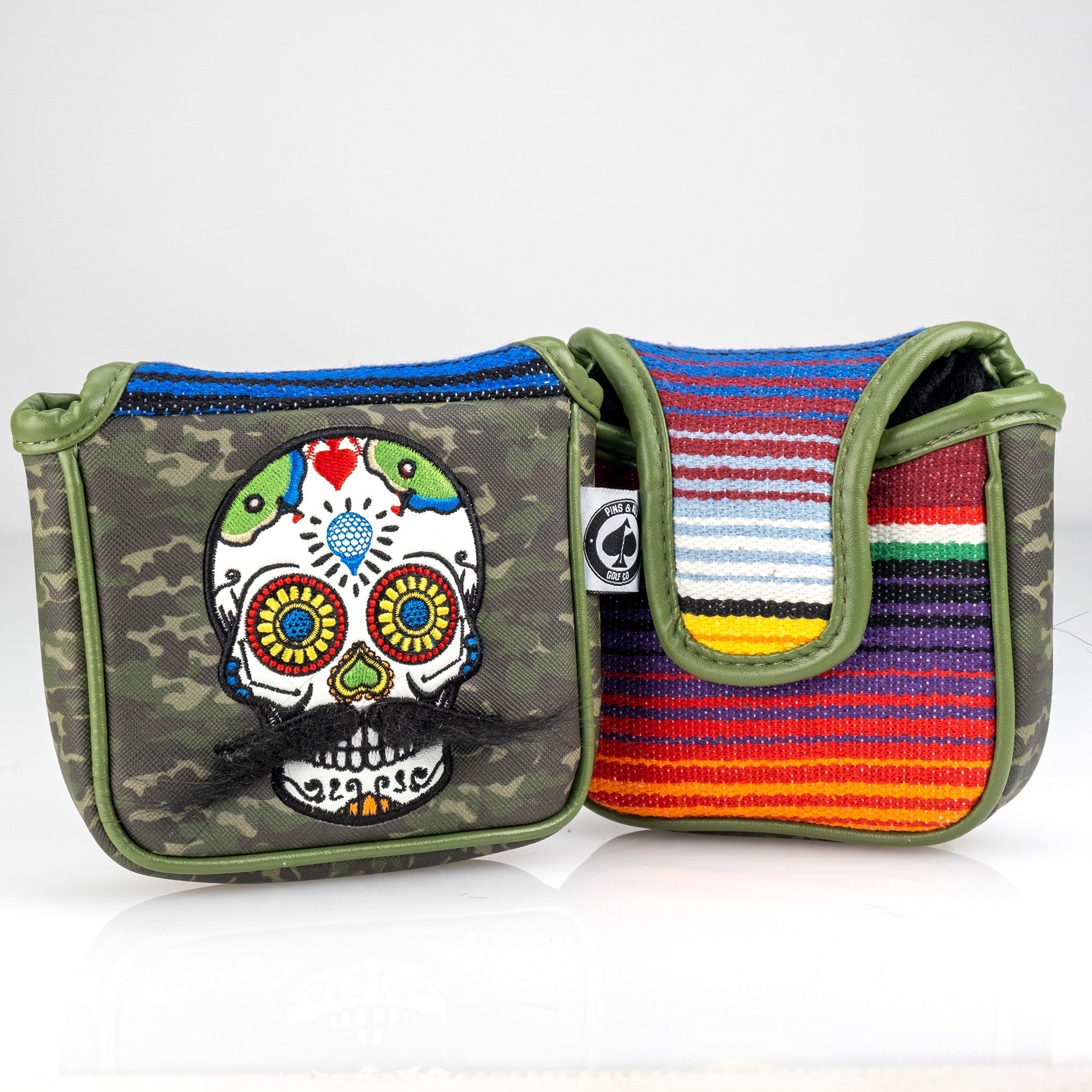 Mustache Sugar Skull - Mallet Putter Cover Green Camo – Pins and Aces, view 5