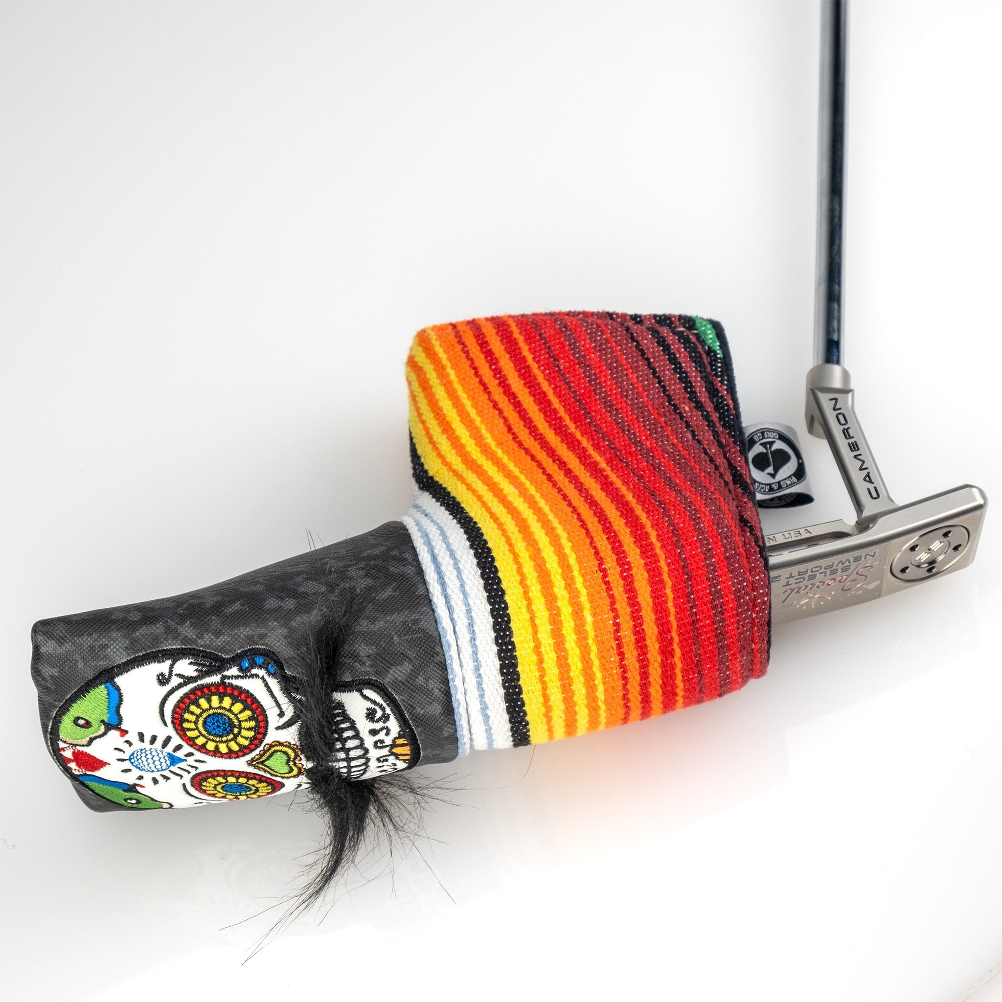 Pins and Aces Mustache Sugar Skull - Blade Putter Cover Gray Camo — comparison shot
