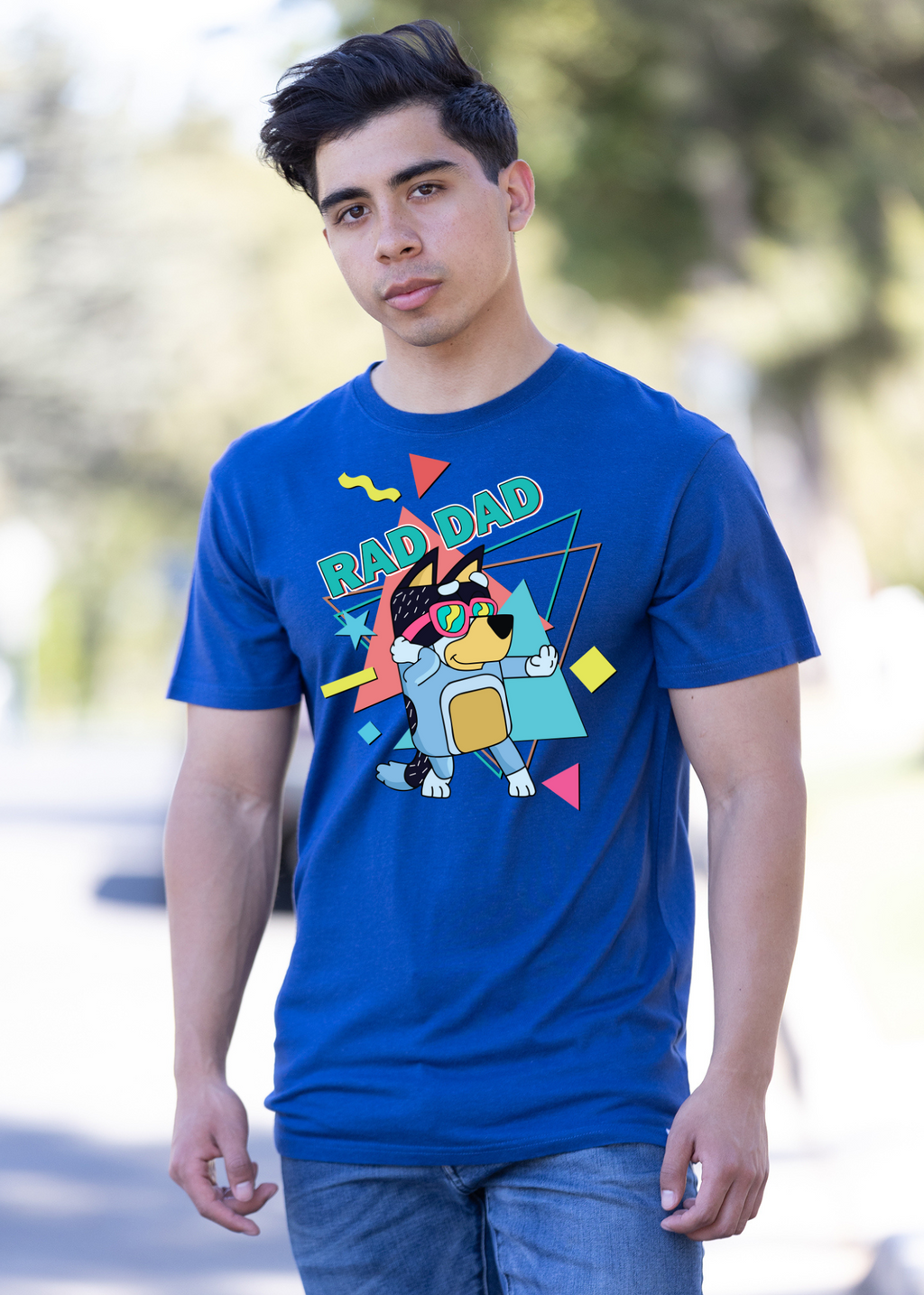 Spun Bamboo Rad Dad Bluey Men's Bamboo Short Sleeve Graphic T-Shirt — fabric or material detail