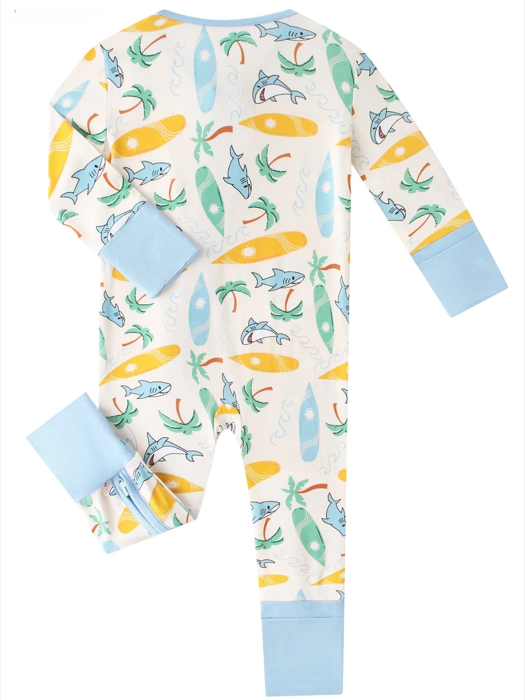 Charlies Project Kids Posh TOT Surf's Up Bamboo Baby Convertible Zippy Romper — detail close-up
