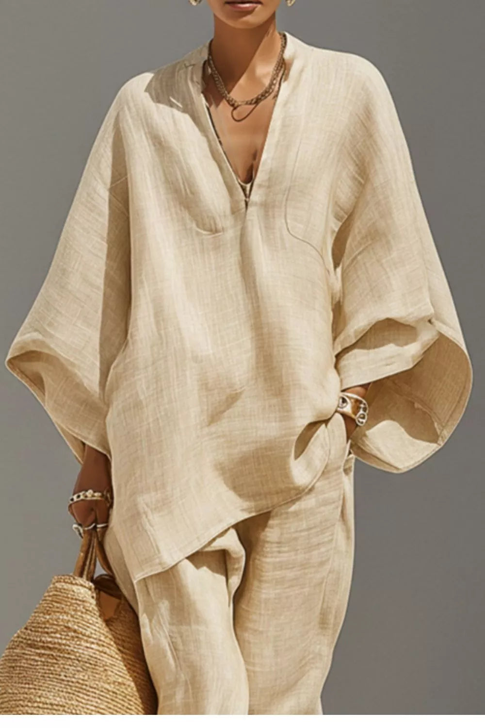 Relaxed Fit Top and Pants Two-Piece Set