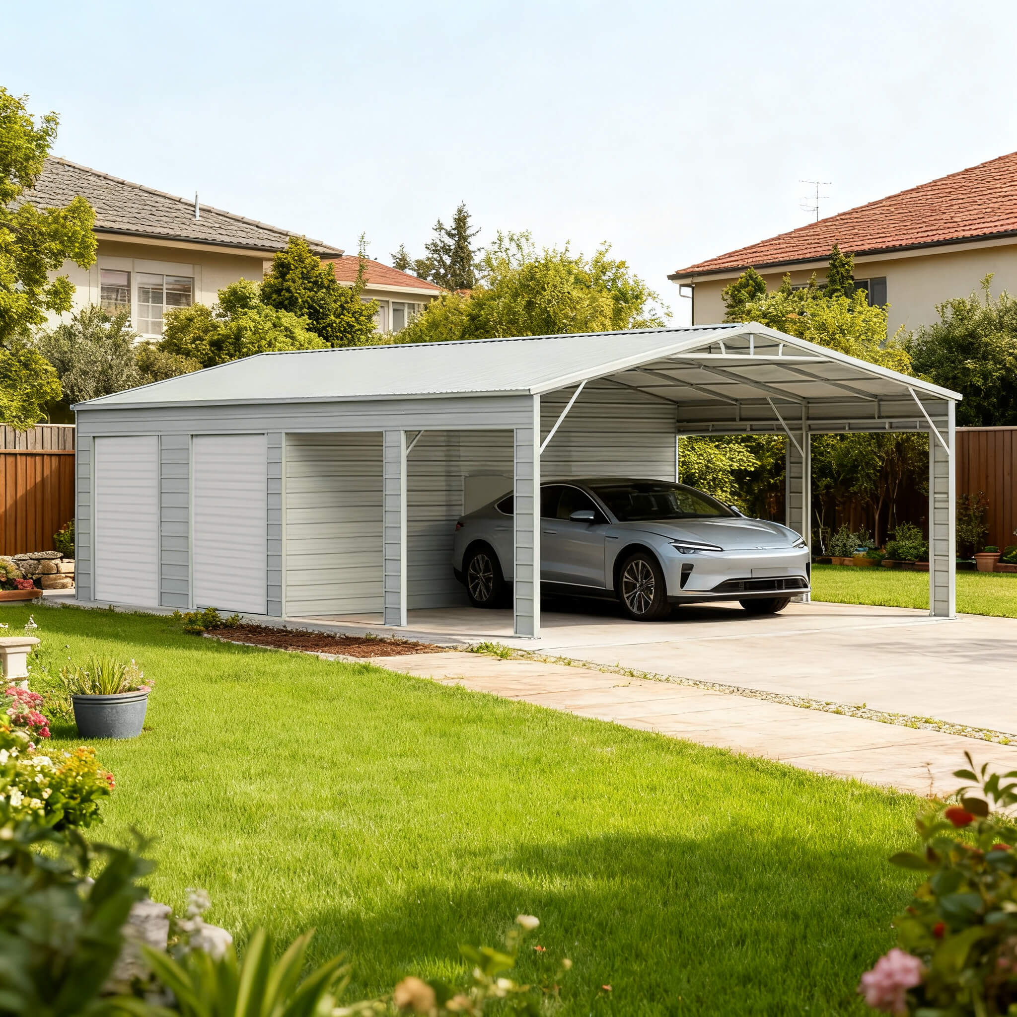 [23X46FT] Heavy-Duty Steel Garage Storage Shed With Reinforced Roof And 2 Doors (SAK29384) – SAKSBY WHOLESALE