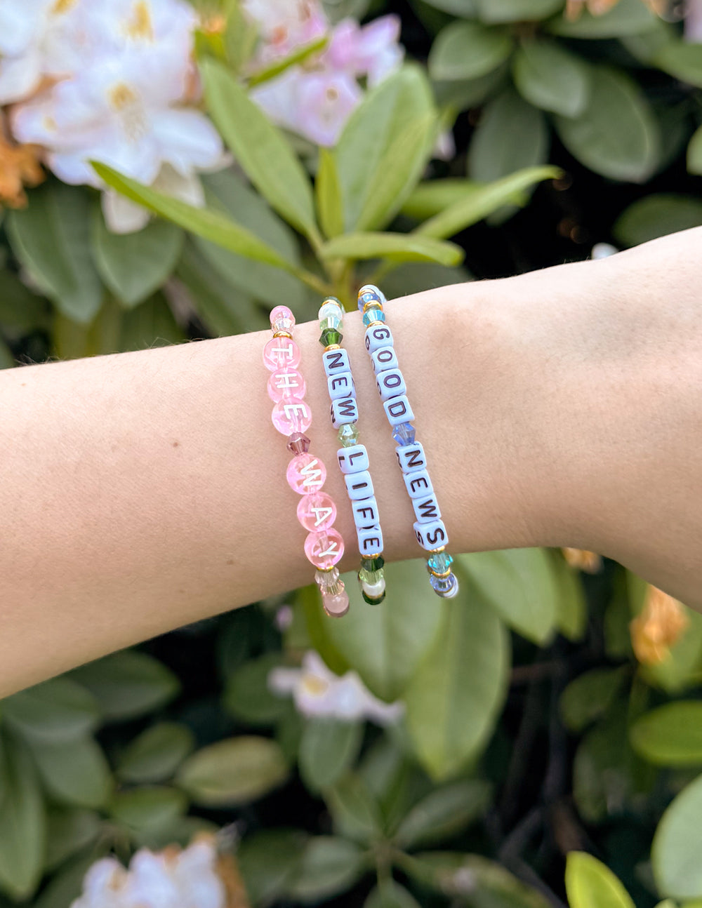 Elevated Faith Good News Letter Bracelet — lifestyle context