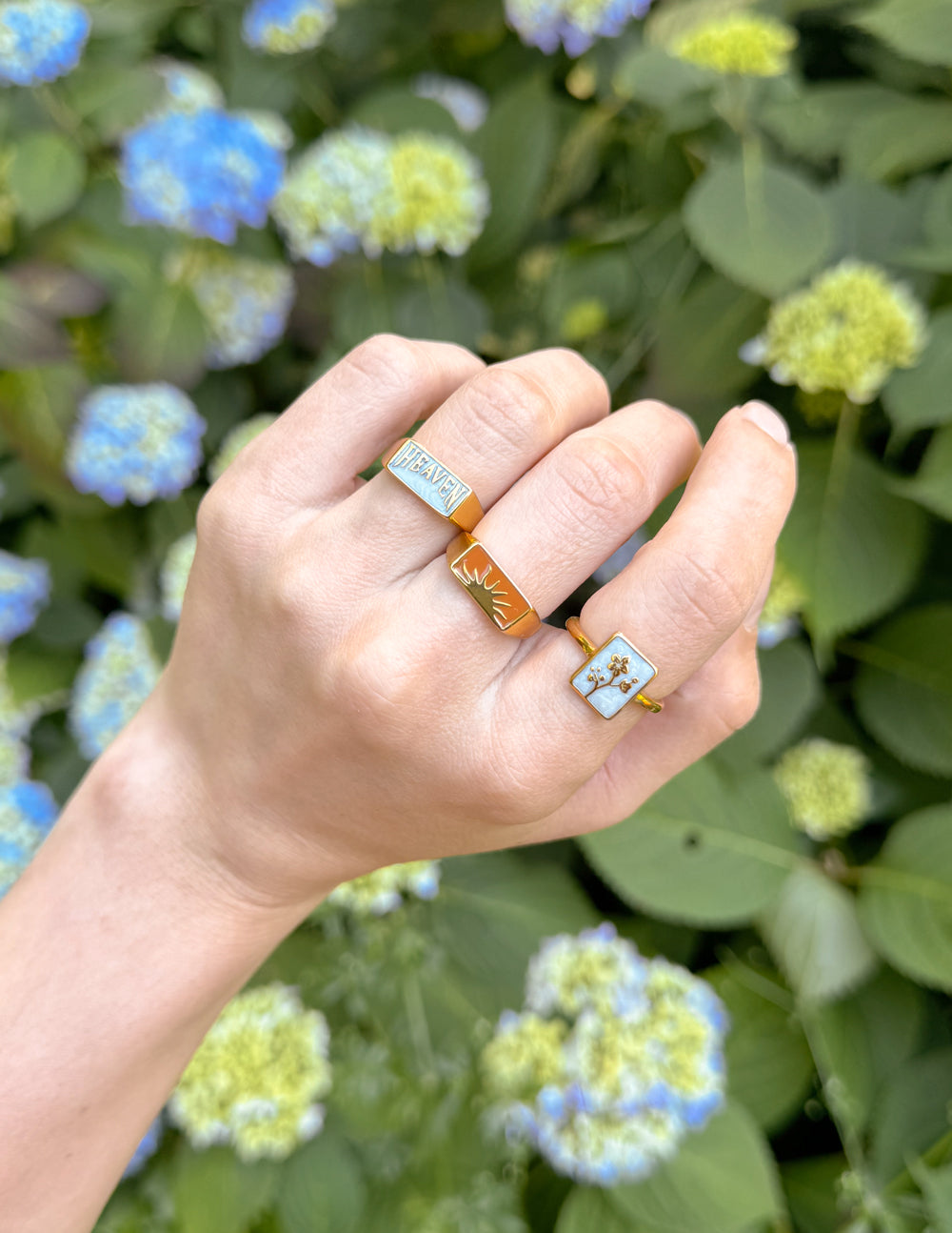 Elevated Faith Flower Rectangular Ring — detail close-up
