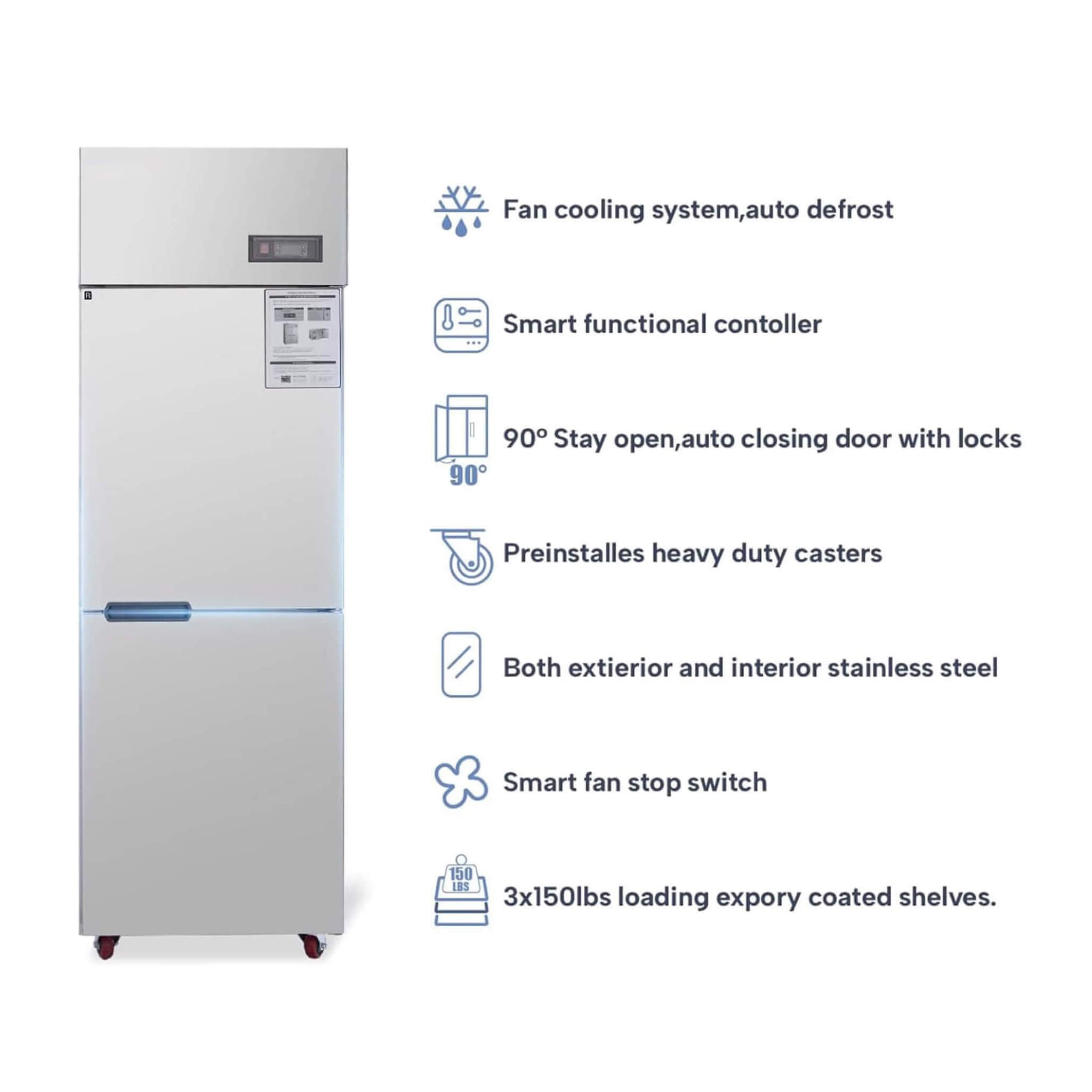 24-Inch Commercial 15 Cu.Ft Stainless Steel Reach-In Refrigerator With Two Split Doors (SAK67230) – SAKSBY WHOLESALE, view 6