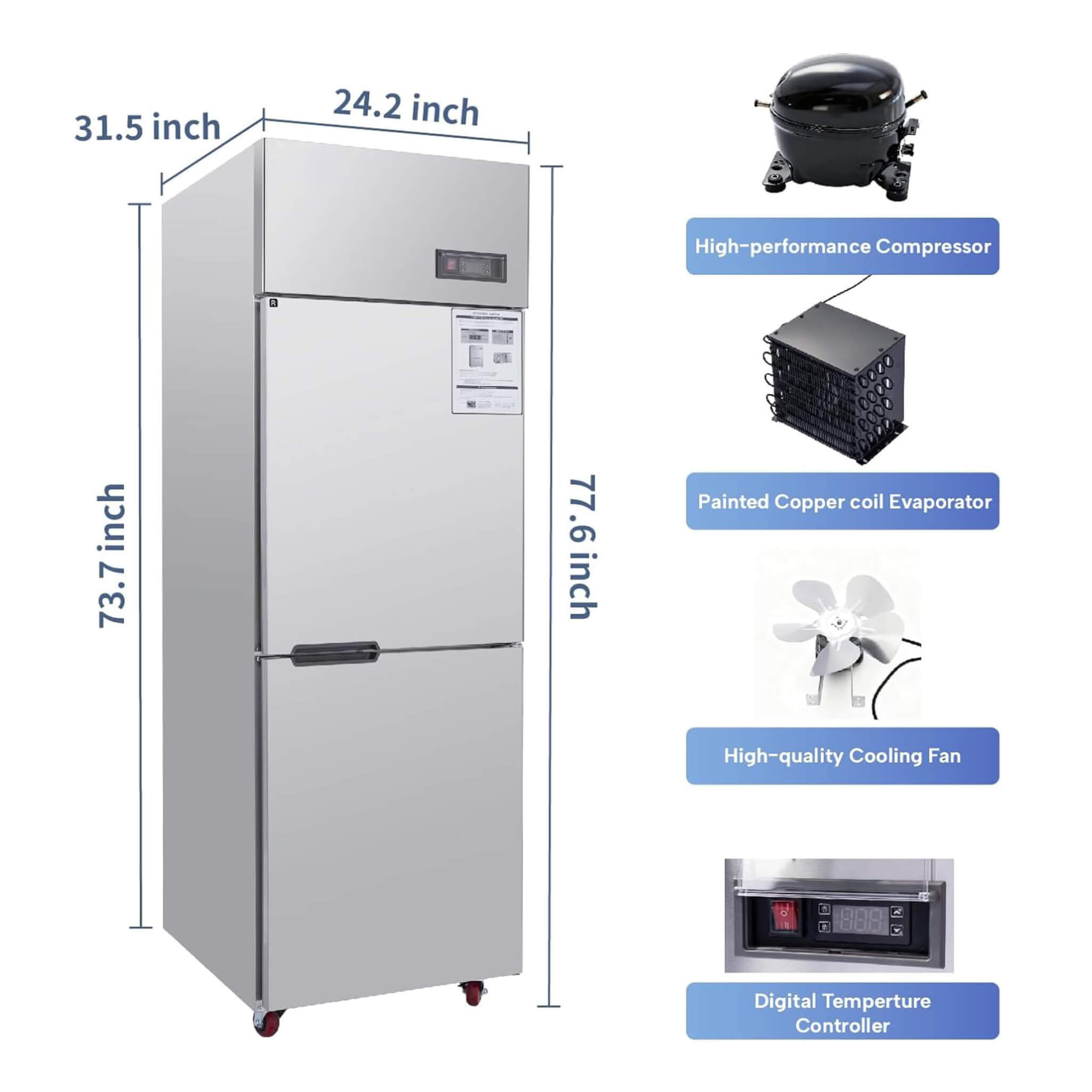 24-Inch Commercial 15 Cu.Ft Stainless Steel Reach-In Refrigerator With Two Split Doors (SAK67230) – SAKSBY WHOLESALE, view 8
