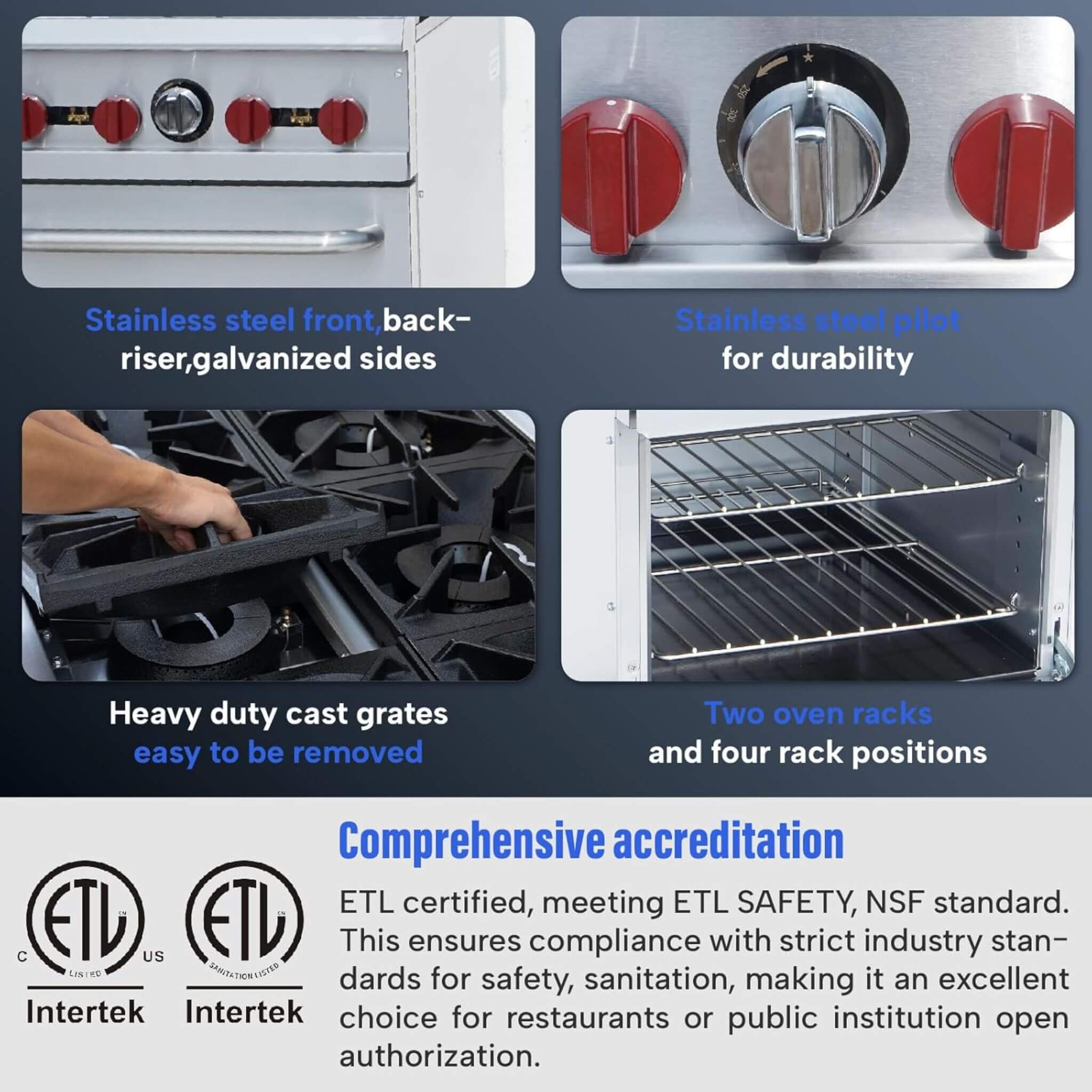 24-Inch Commercial 151K BTU 4-Burner Stainless Steel Freestanding Gas Range (SAK70931) – SAKSBY WHOLESALE, view 3
