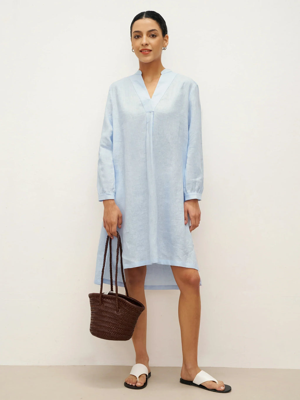 LINTICO 100% Linen V-Neck Pullover Shirt Dress JADEN — detail shot 9