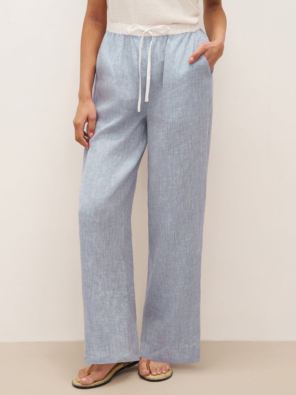 LINTICO 100% Linen Elastic Waist Straight-Leg Trousers JOURDAN — detail shot 6
