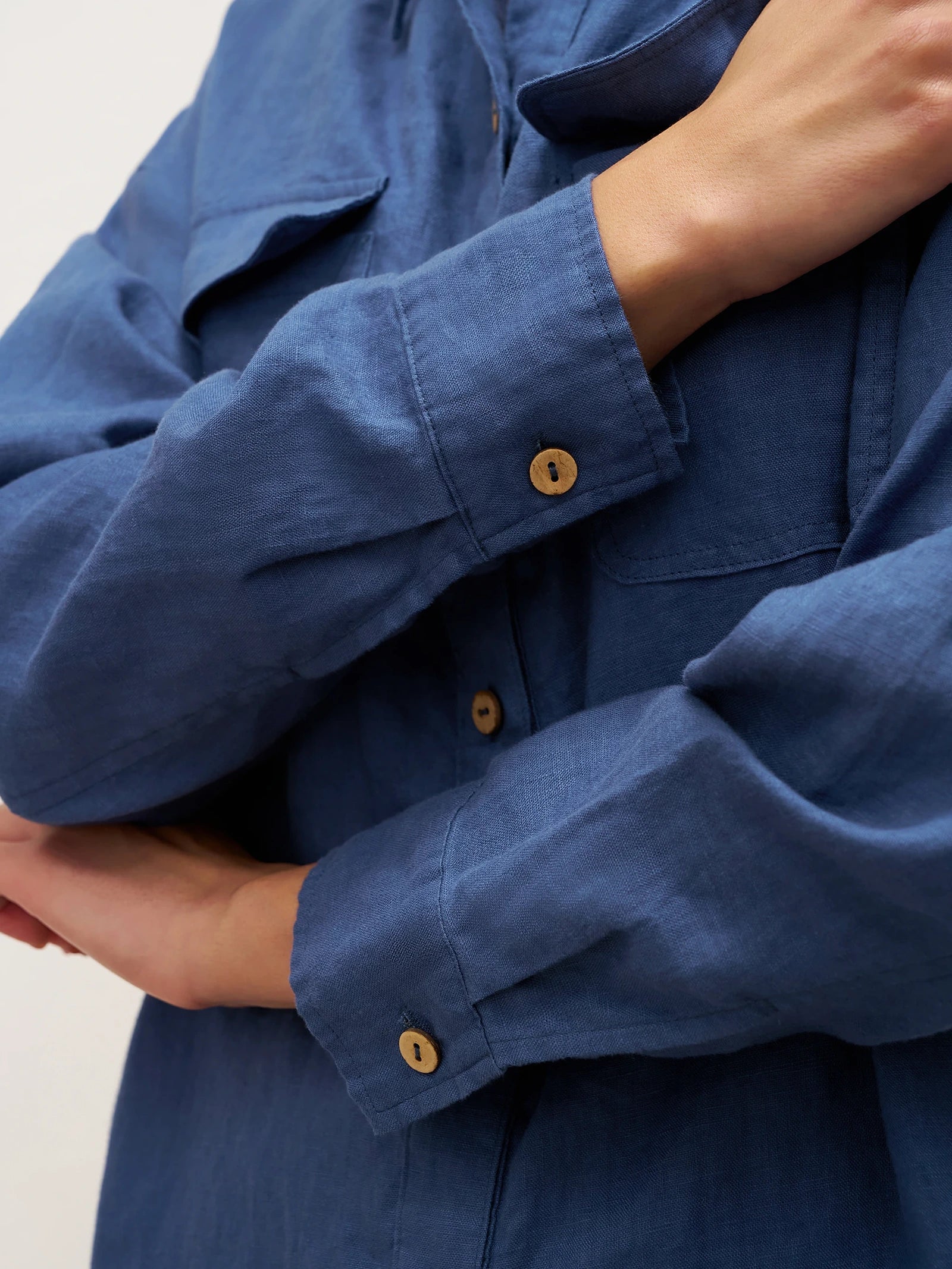 LINTICO 100% Linen Flap-Patch Buttoned Closure Shirt Jacket JANE — lifestyle worn / used context