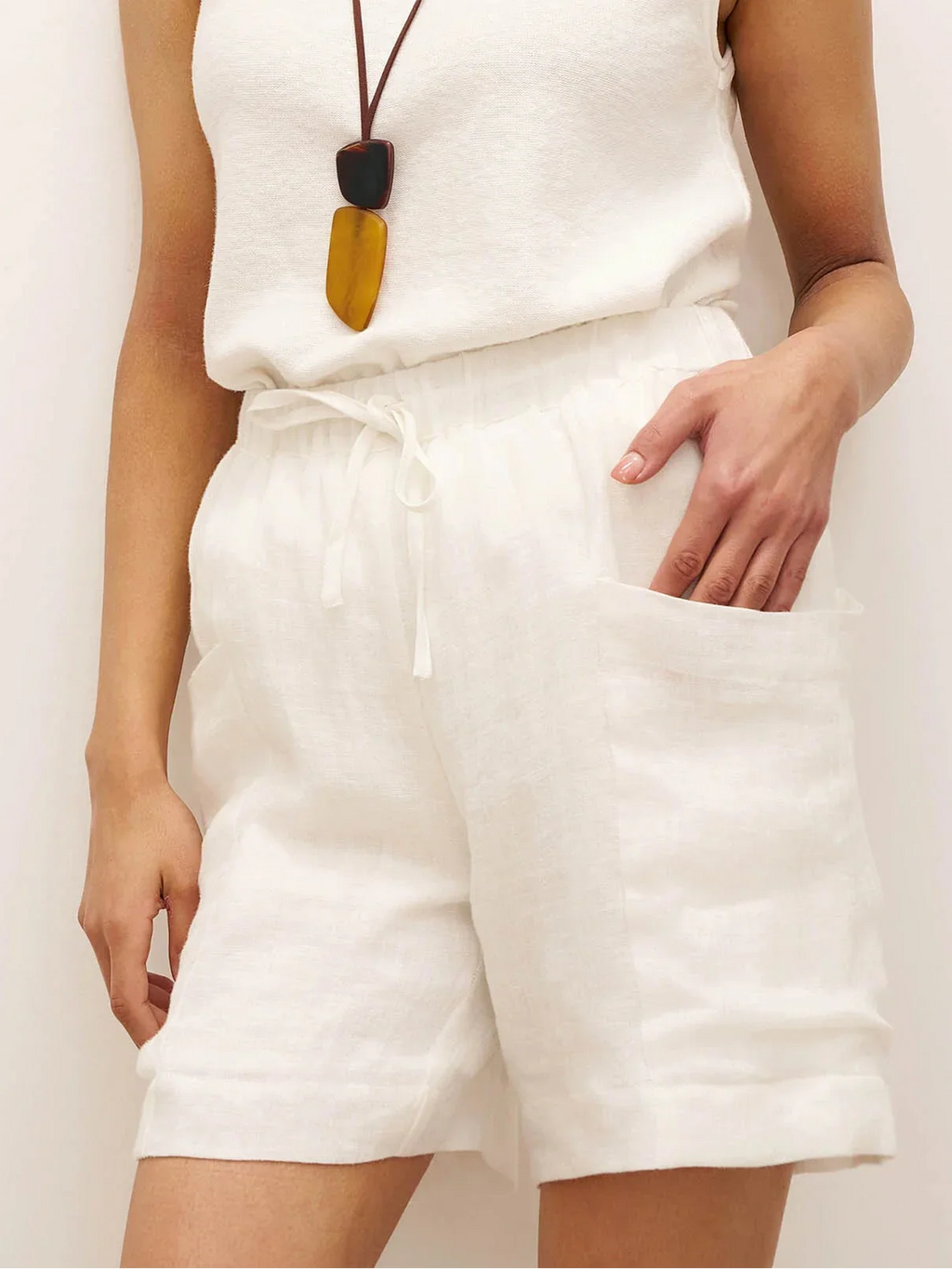 LINTICO 100% Linen Elastic Waist Drawstring Shorts with Pockets DELILAH — main product shot